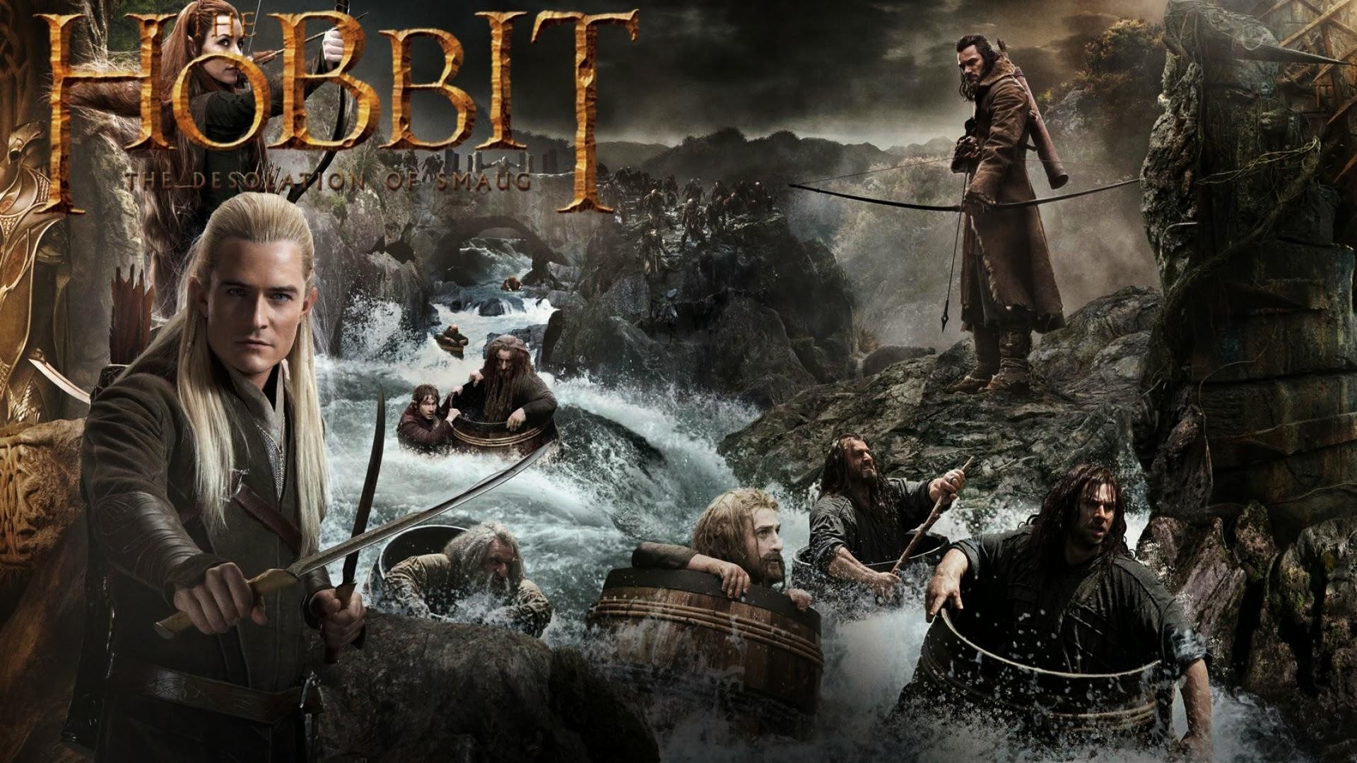 Legolas, Bard, Nani nei barili, Lo Hobbit: La desolazione di Smaug, Fiume, wallpaper desktop Full HD