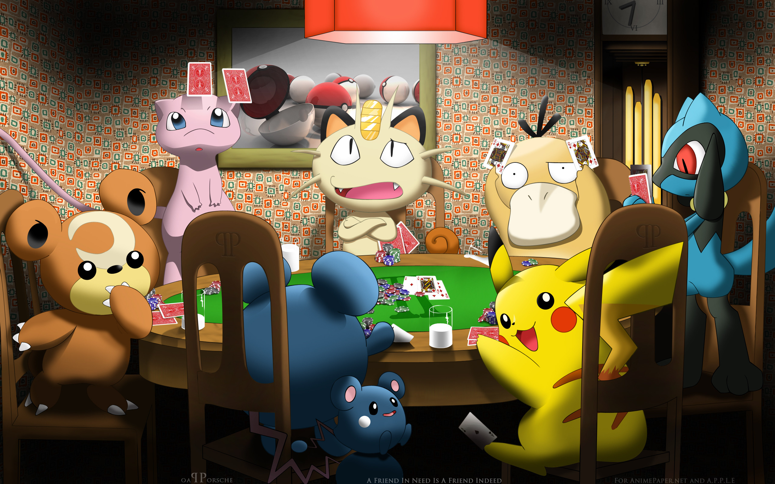Pikachu, Meowth, Psyduck, Mew, Pokémon, Poker, 2K, sfondo per PC