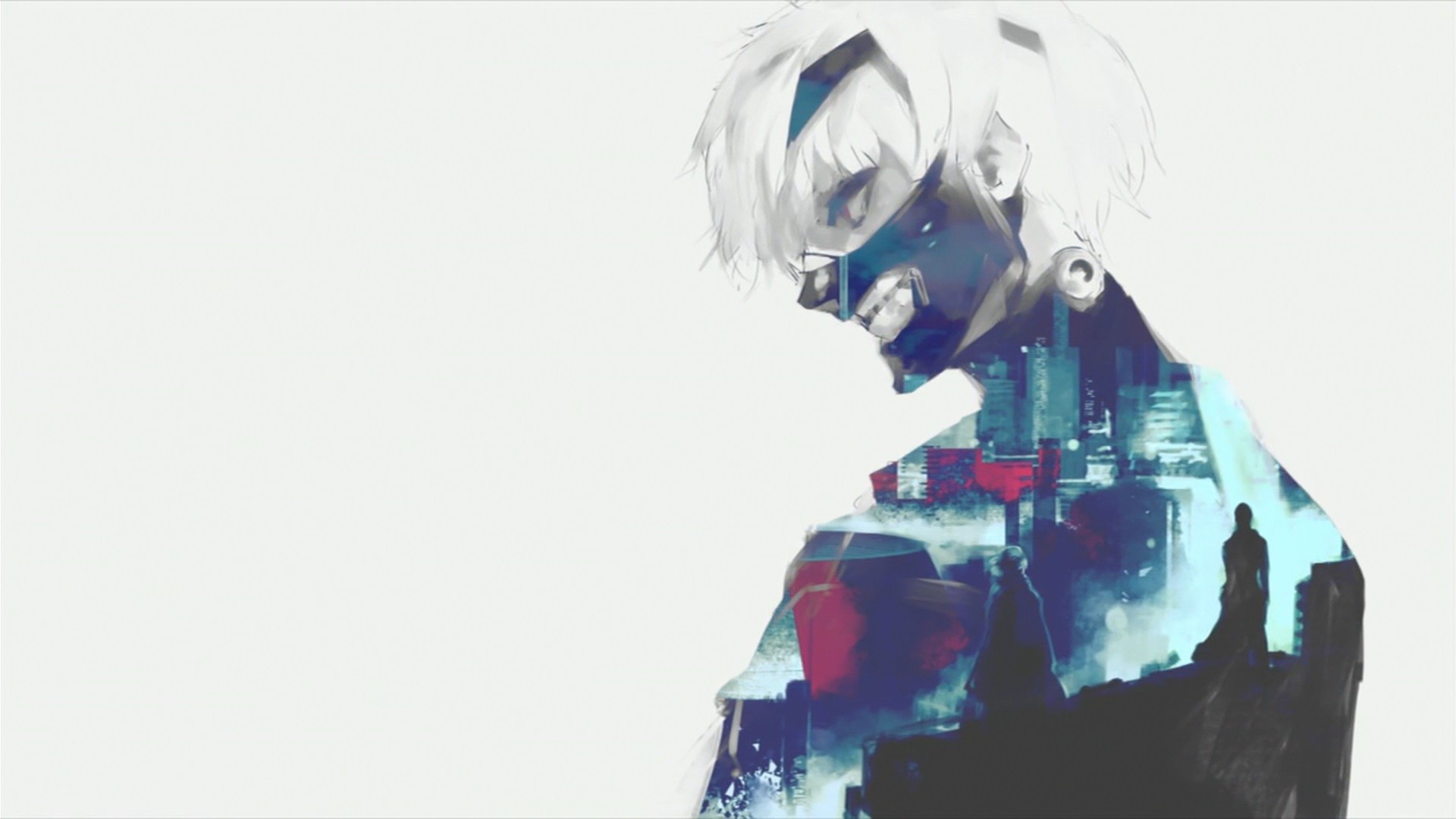 Ken Kaneki, Tokyo Ghoul, Doppia esposizione, Sfondo bianco, Full HD, wallpaper per portatile
