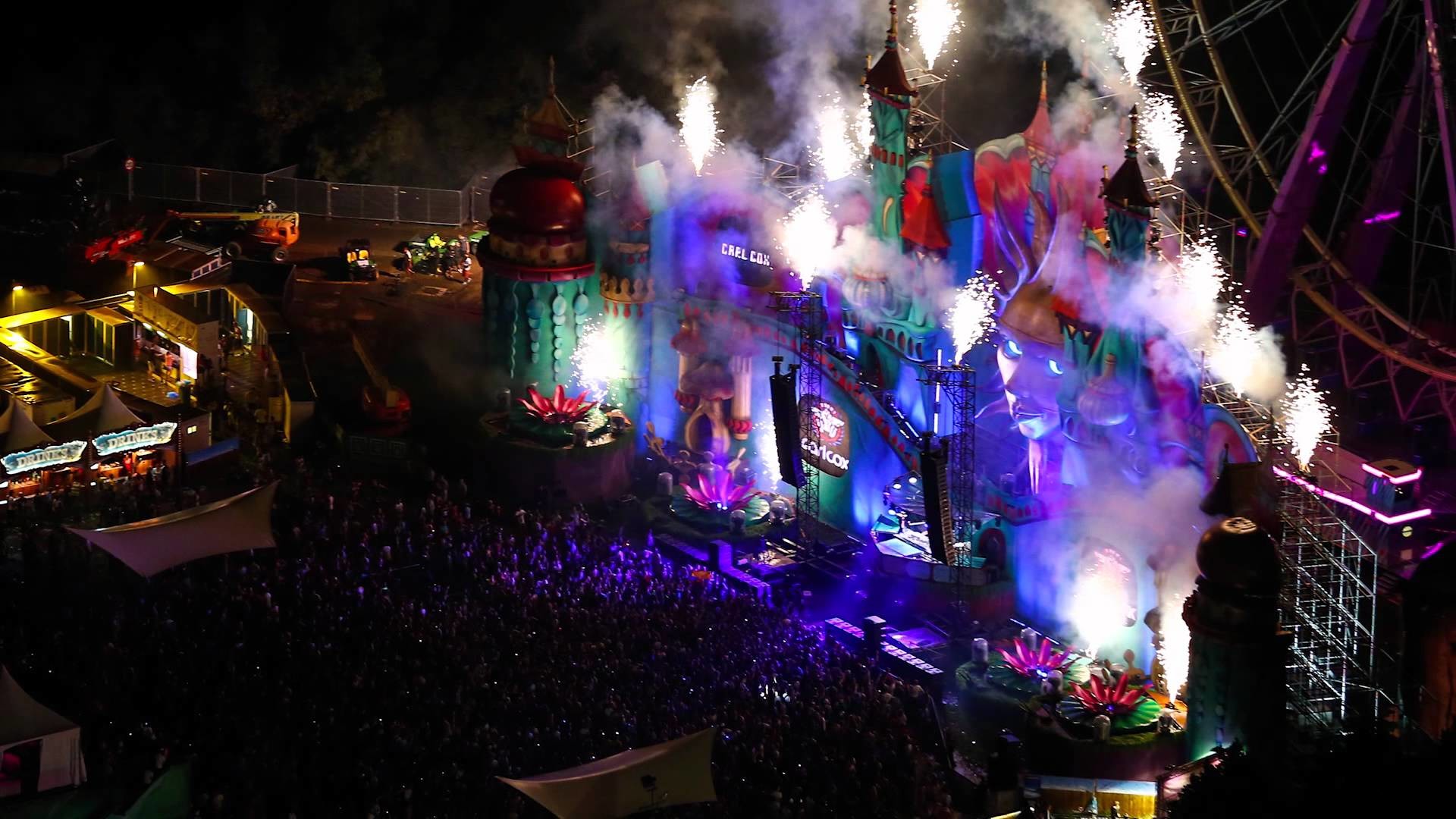 Tomorrowland, Main stage, Getti CO2, Notte, Full HD, sfondo per PC
