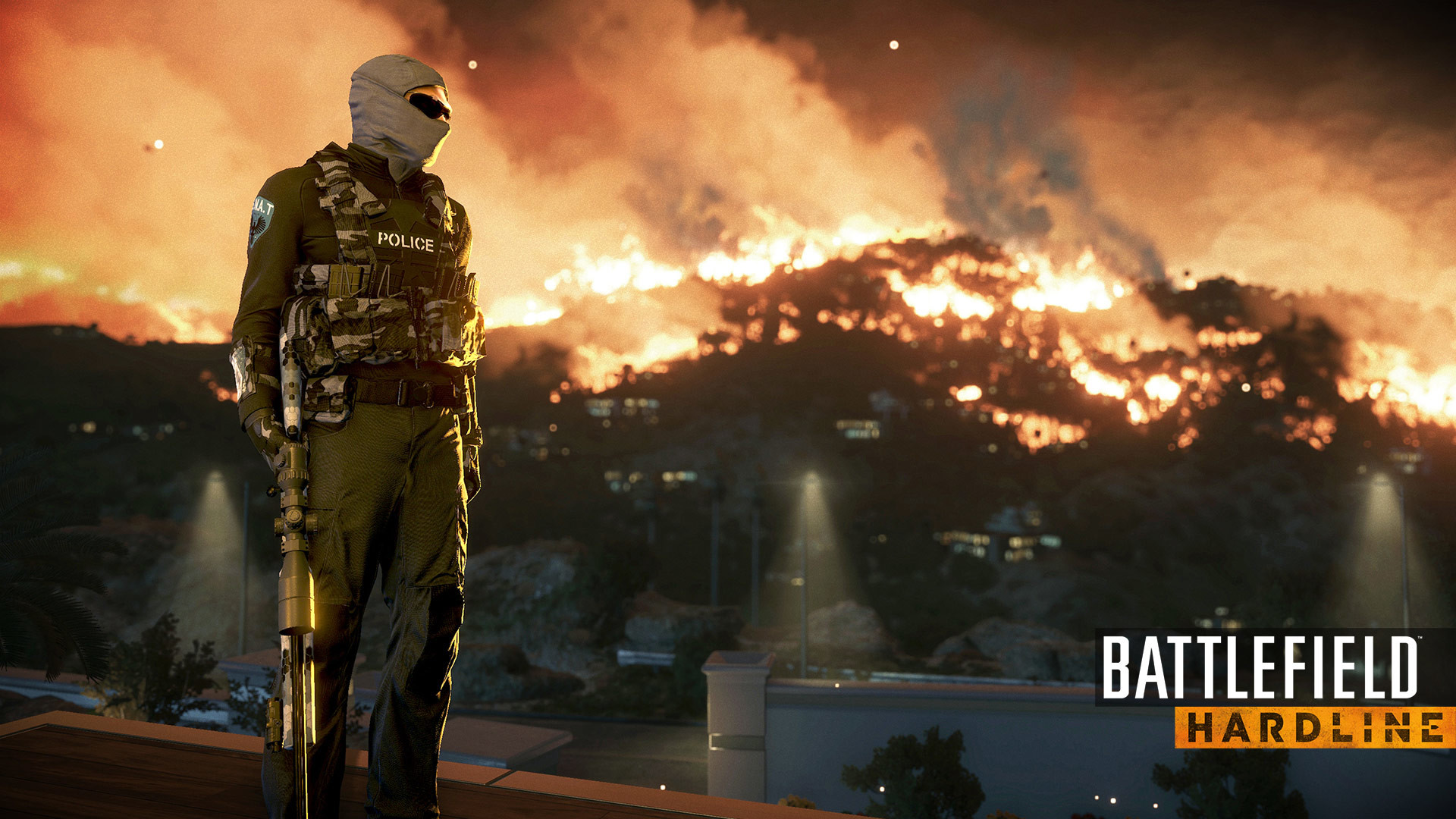 Battlefield Hardline, Poliziotto, Incendio, Colline, Notte, Full HD, sfondo per portatile