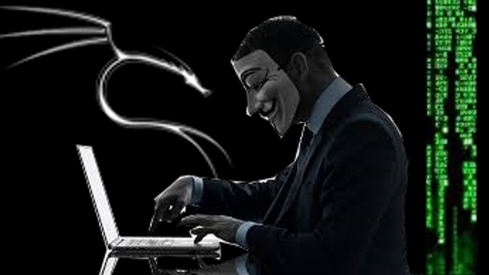 Kali Linux, Logo del drago, Anonymous, Hacker, Codice Matrix, 16:9 Full HD, sfondo widescreen
