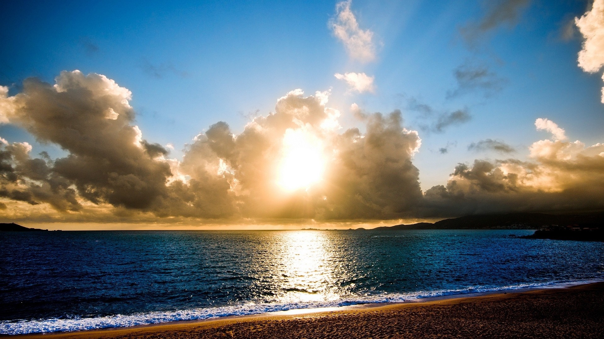 Sole, Mare, Nuvole, Spiaggia, 1920x1080, immagine di sfondo