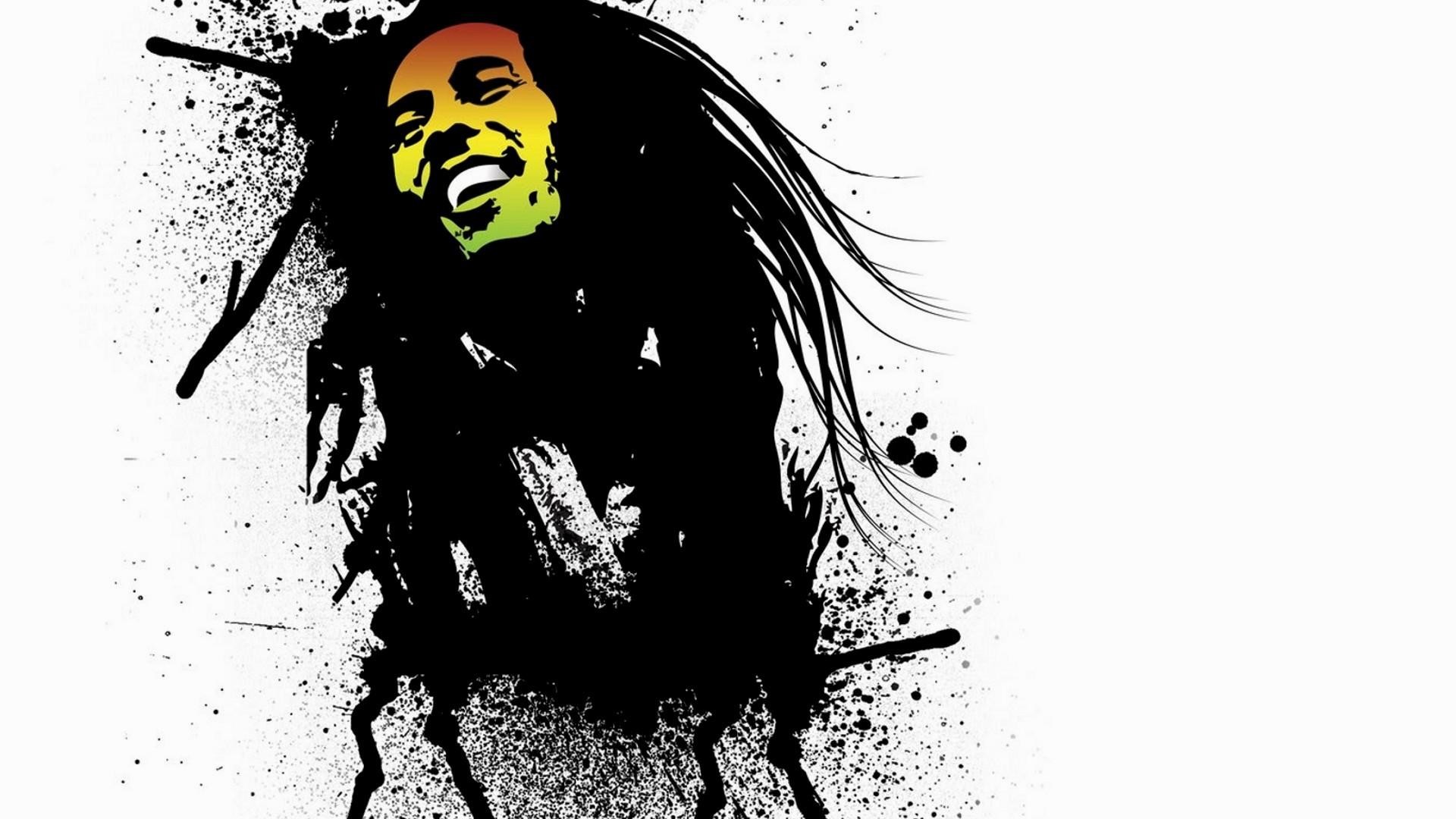 Bob Marley, Schizzi d'inchiostro, Dreadlocks, Sfondo bianco, Full HD, wallpaper per computer