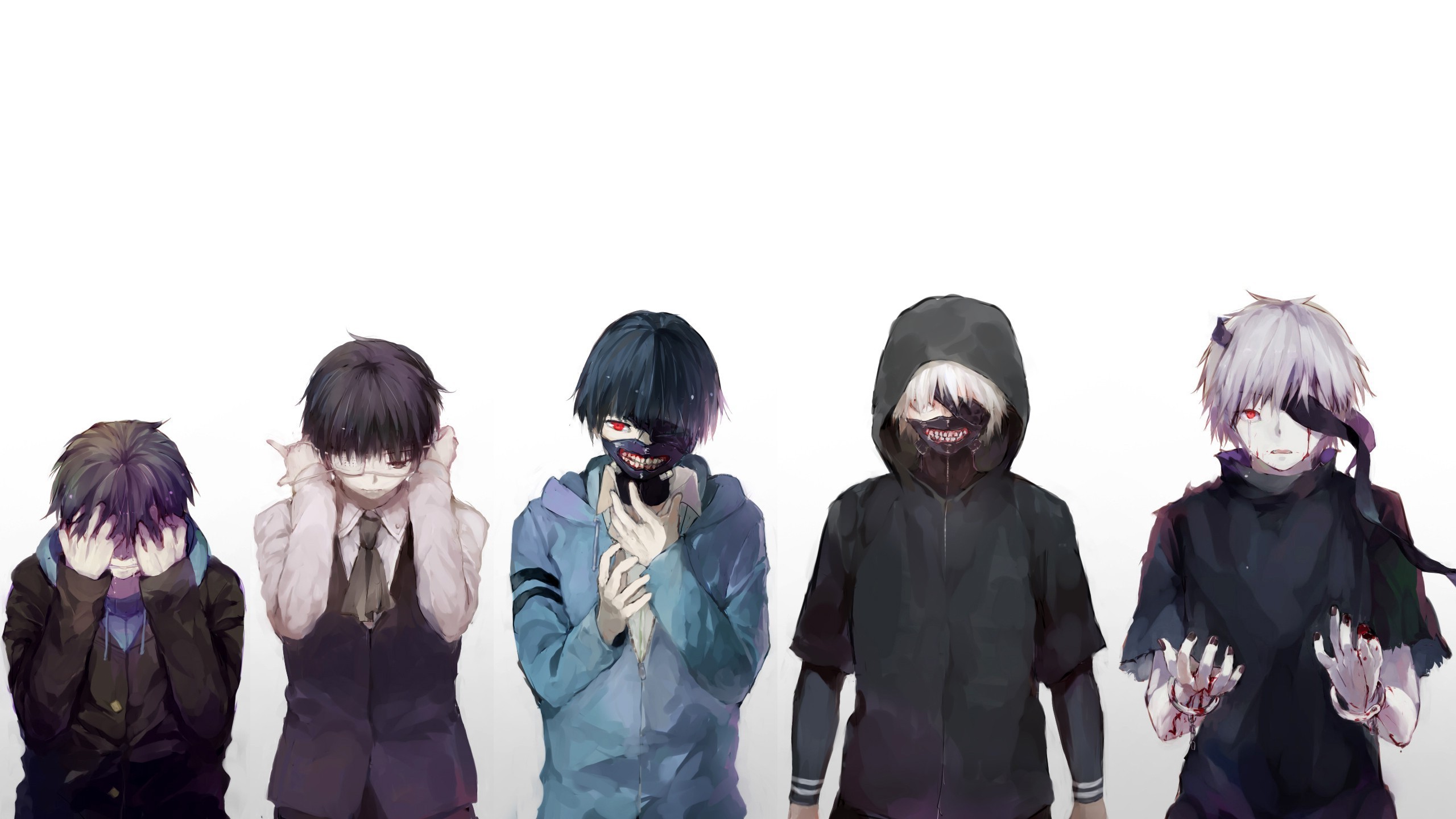 Ken Kaneki, Tokyo Ghoul, Evoluzione, Sfondo bianco, 2K, wallpaper per portatile