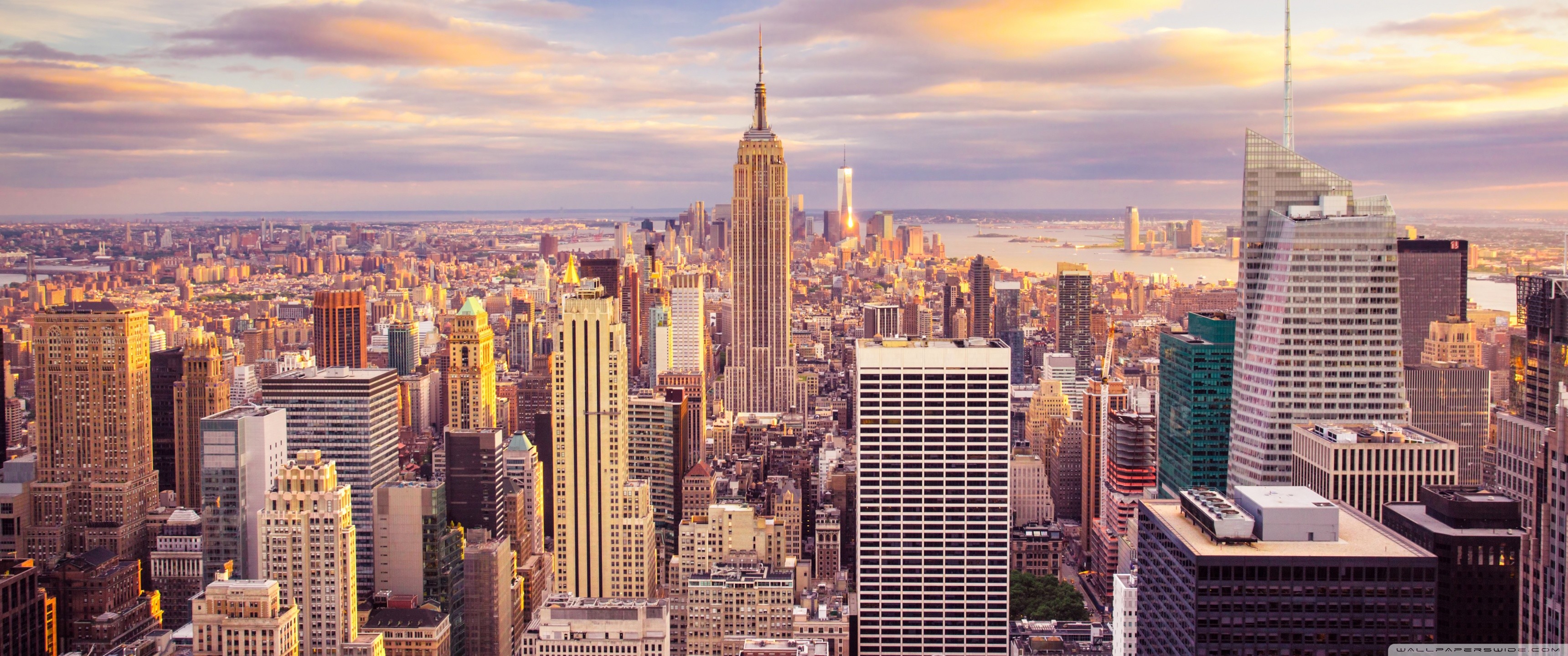 Empire State Building, Midtown Manhattan, New York, Skyline, Tramonto, sfondo 2K per PC