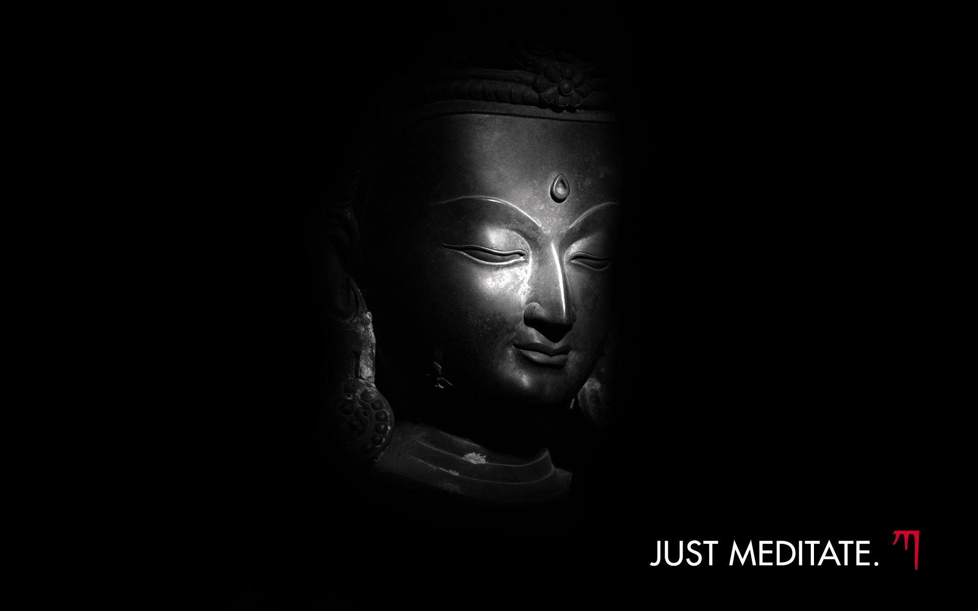 Buddha, Just Meditate, Volto, Sfondo nero, Full HD, wallpaper per PC
