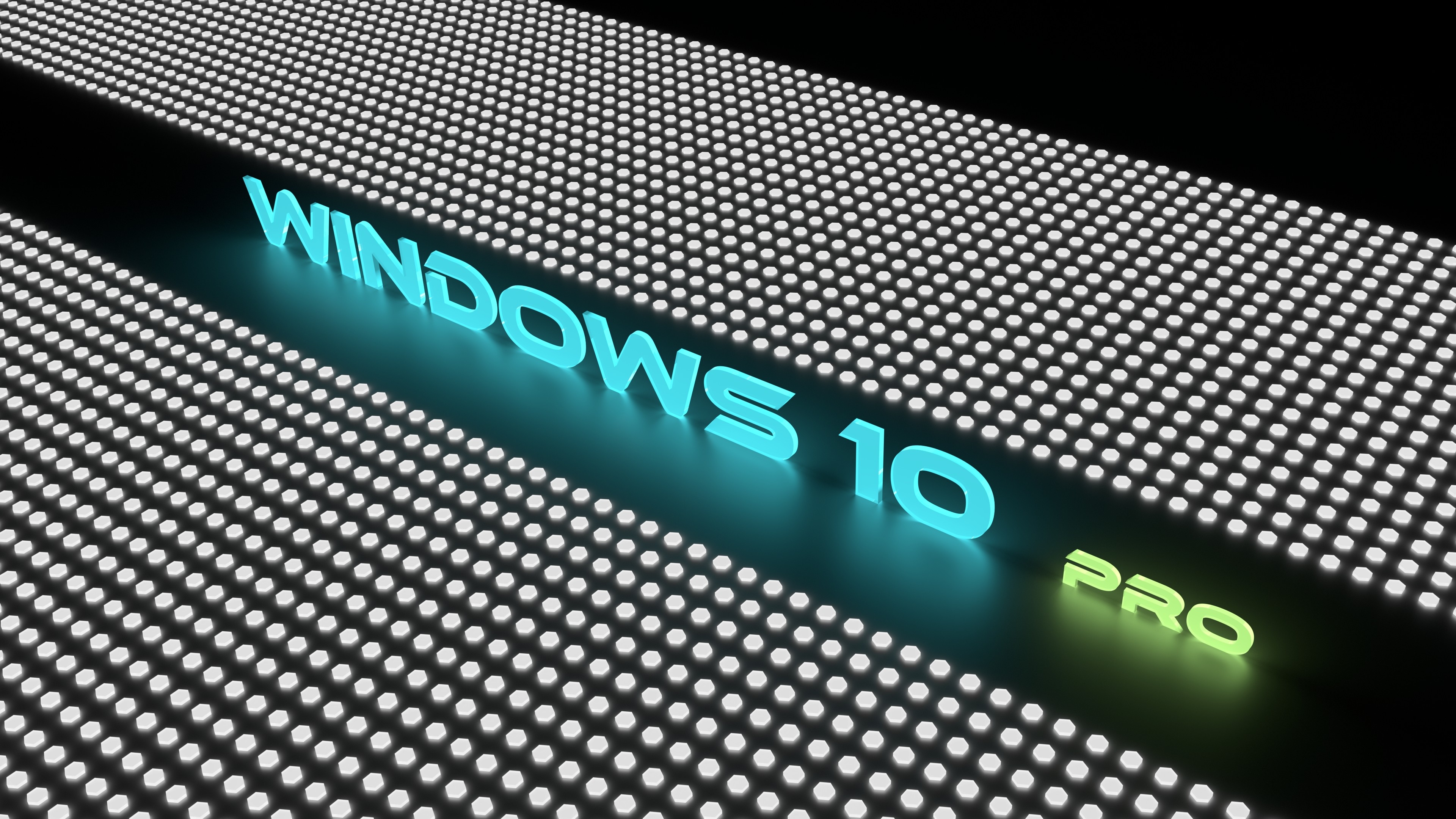 Windows 10 Pro, Testo 3D, Luci LED, Nero, 3840x2160, immagine di sfondo