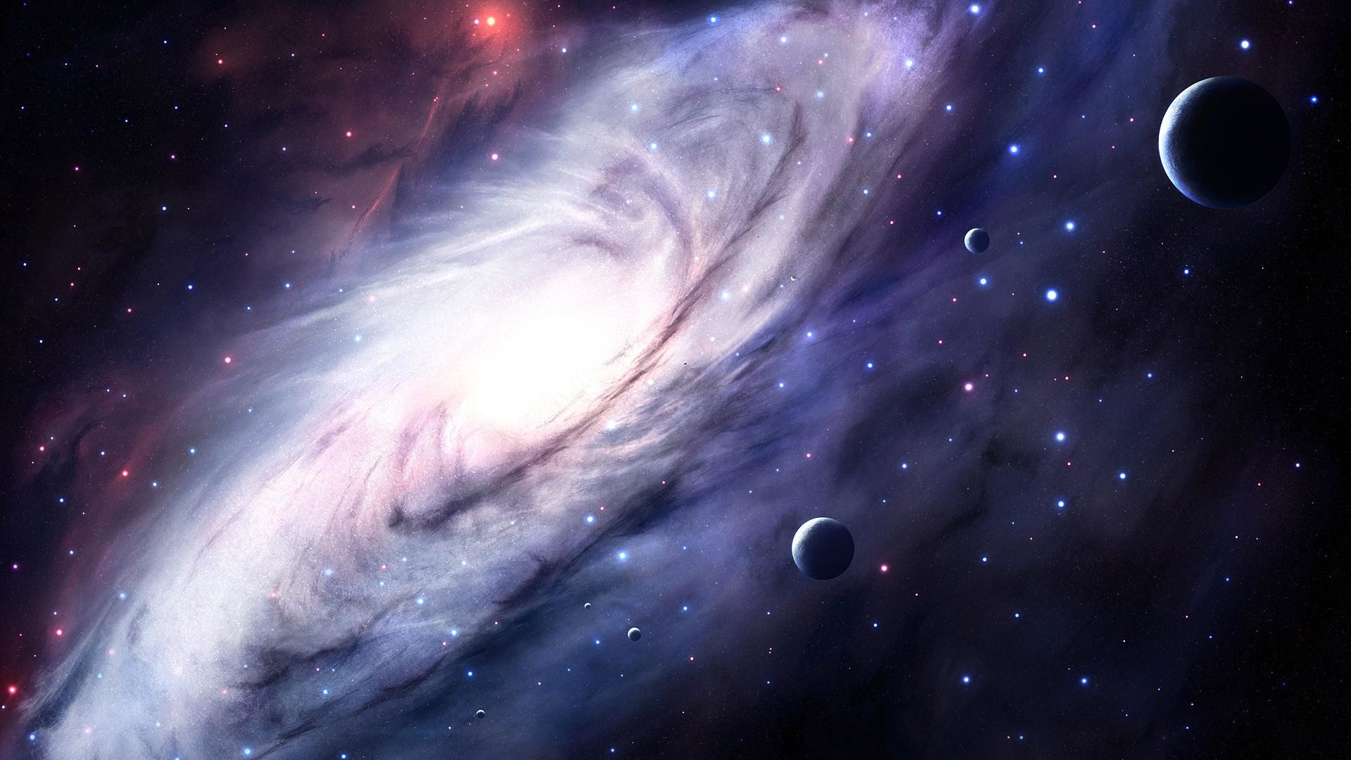 Galassia a spirale, Pianeti, Spazio, Stelle, Full HD, sfondo per PC