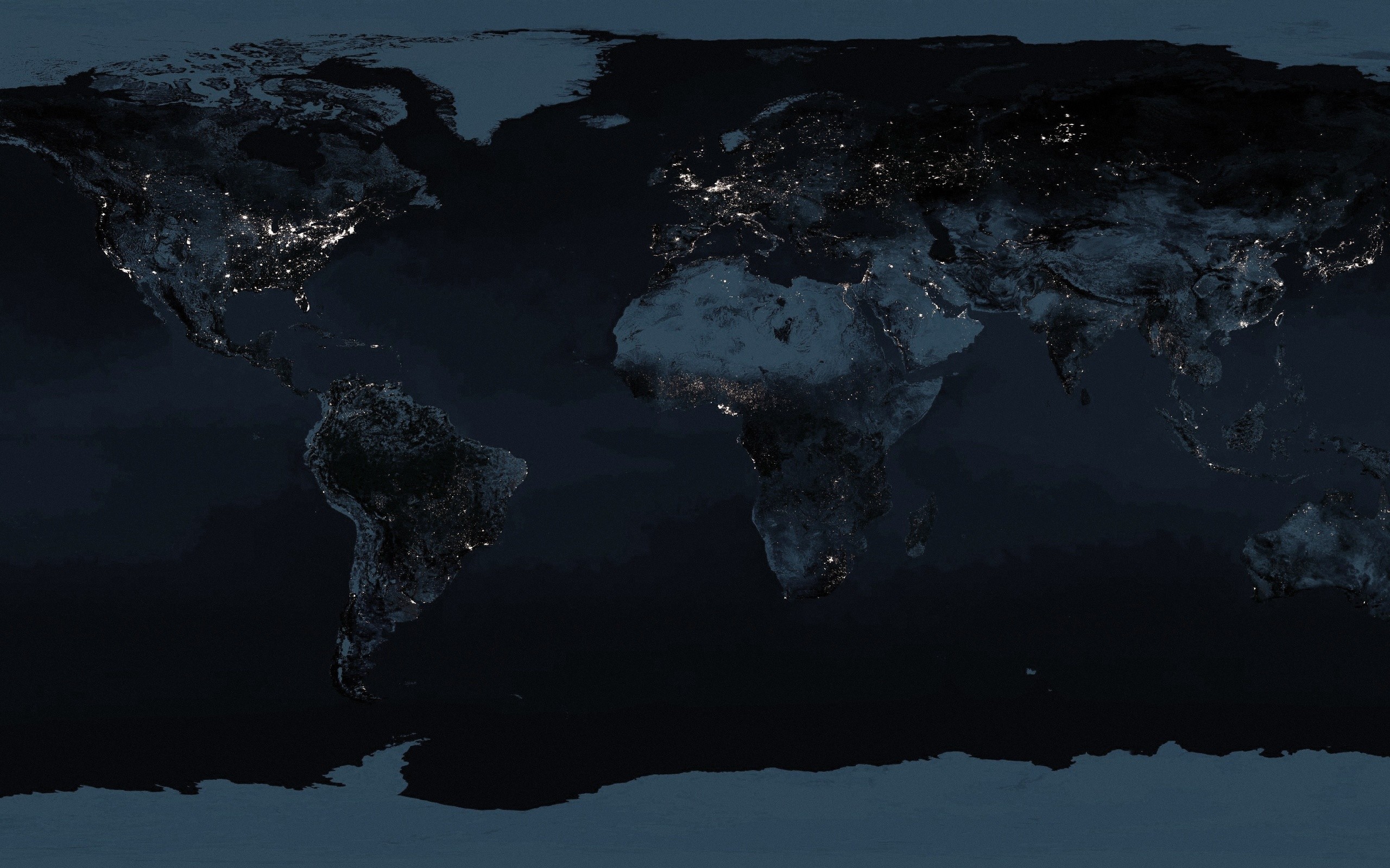 Terra di notte, Luci delle città, Blu scuro, 2K 1600p, sfondo desktop