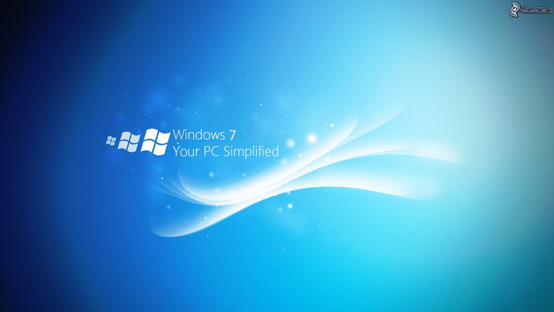 Windows 7, Logo Windows, Your PC Simplified, Microsoft, Sfondo blu, Onde luminose, wallpaper Full HD