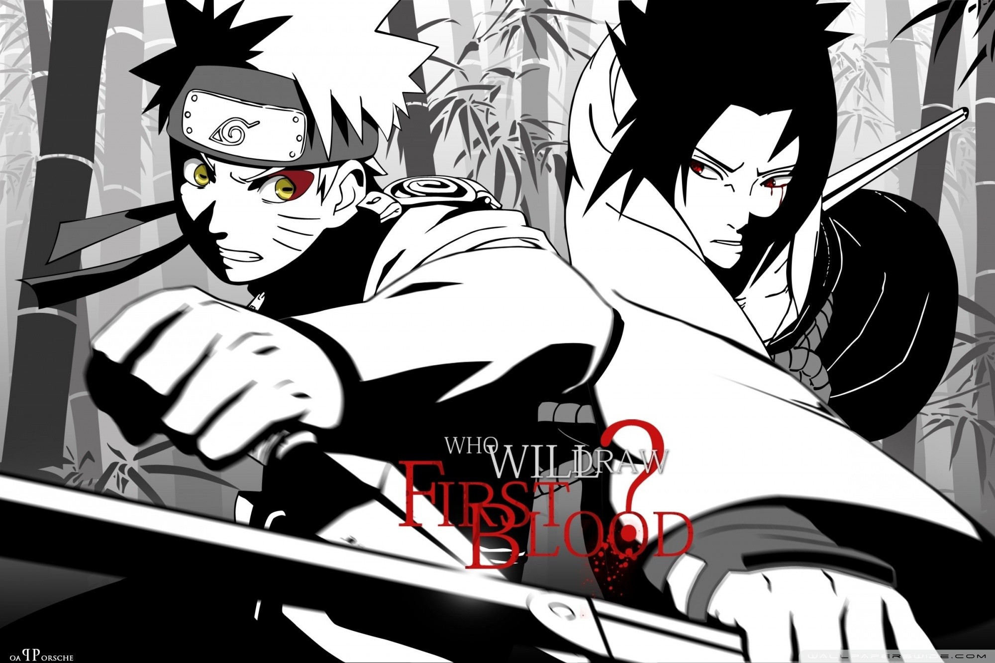 Naruto Uzumaki, Sasuke Uchiha, Manga, Bianco e nero, Full HD, wallpaper desktop