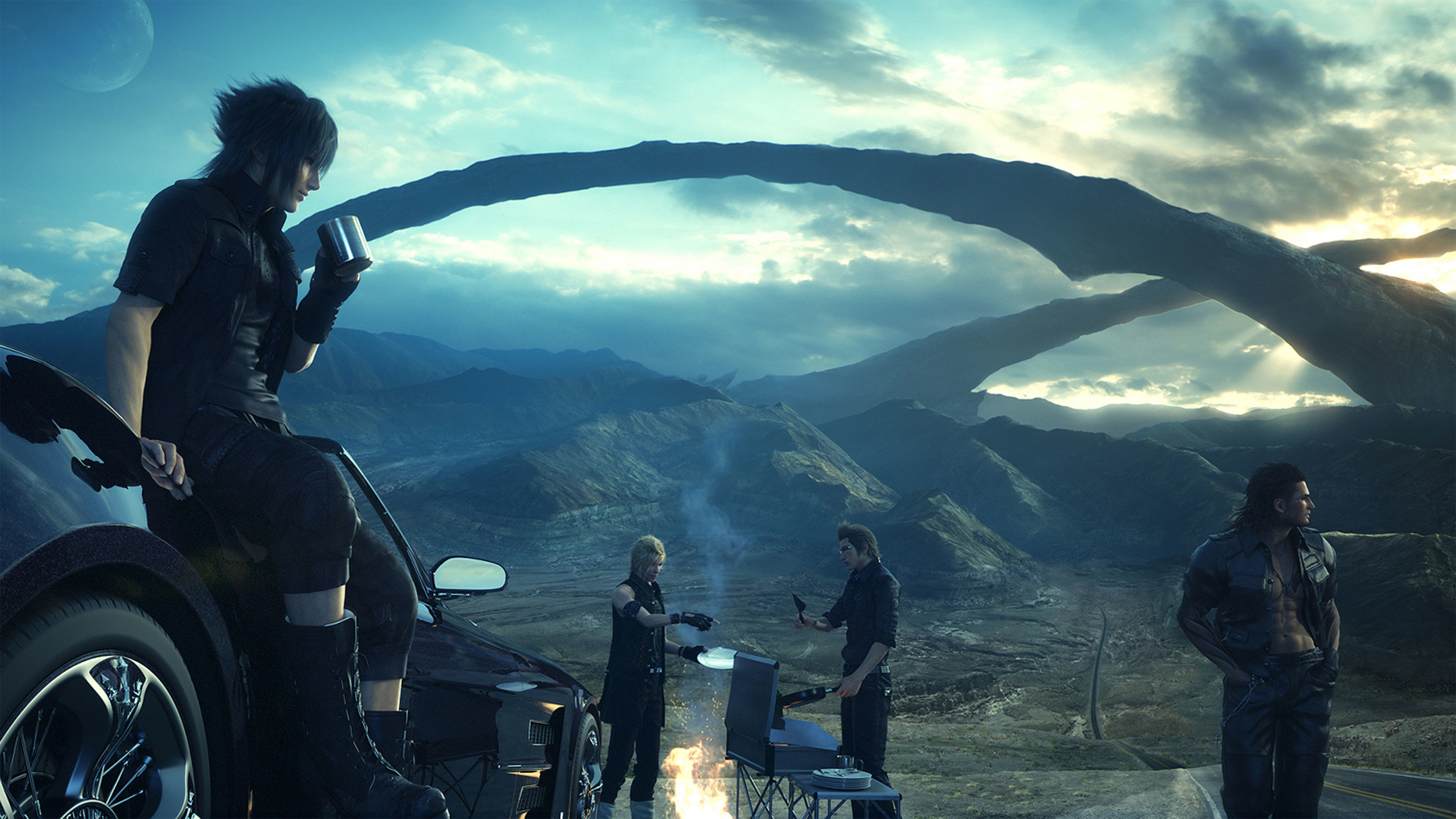 Final Fantasy XV, Noctis Lucis Caelum, Campeggio, Auto, 16:9 4K, sfondo widescreen