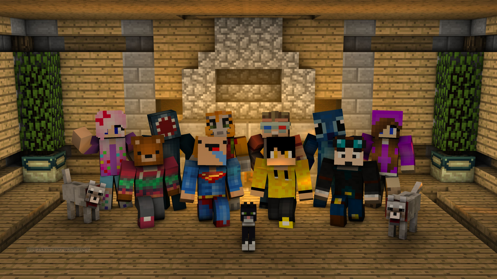 Minecraft, Skin, Gruppo, Lupi, Camino, Full HD, sfondo per PC e portatile