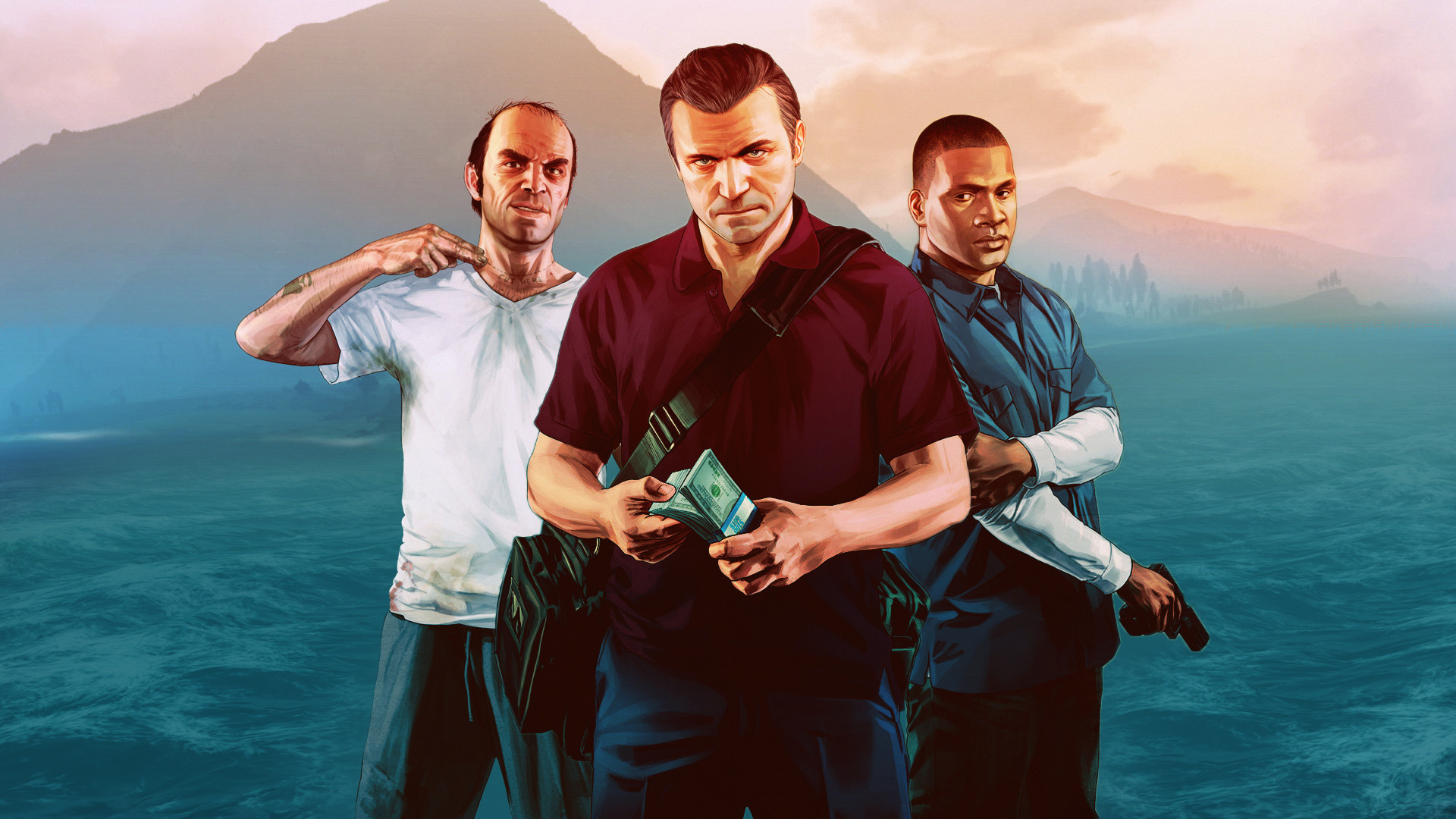 Trevor Philips, Michael De Santa, Franklin Clinton, Grand Theft Auto V, Banconote, wallpaper desktop