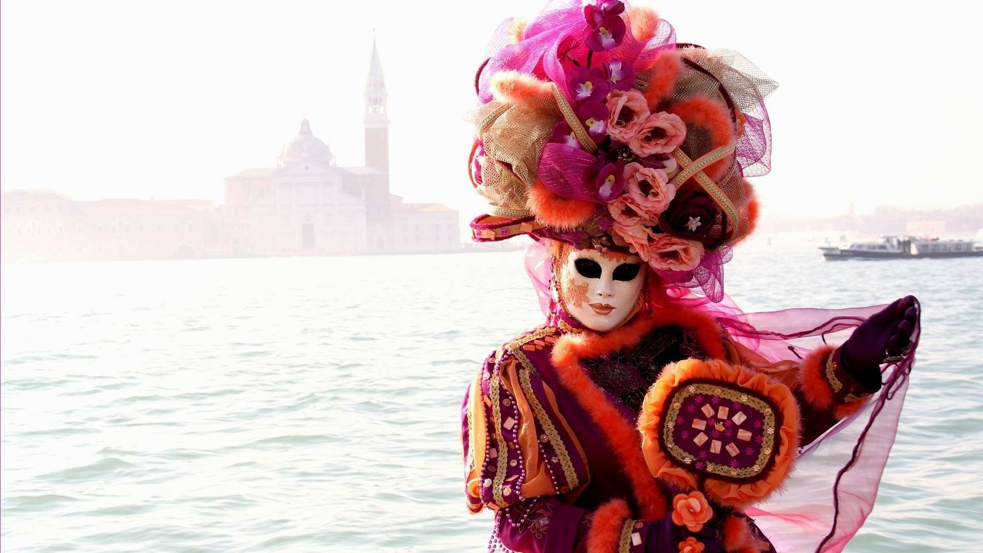 Carnevale di Venezia, San Giorgio Maggiore, Costume, Maschera, Laguna, wallpaper 1920x1080
