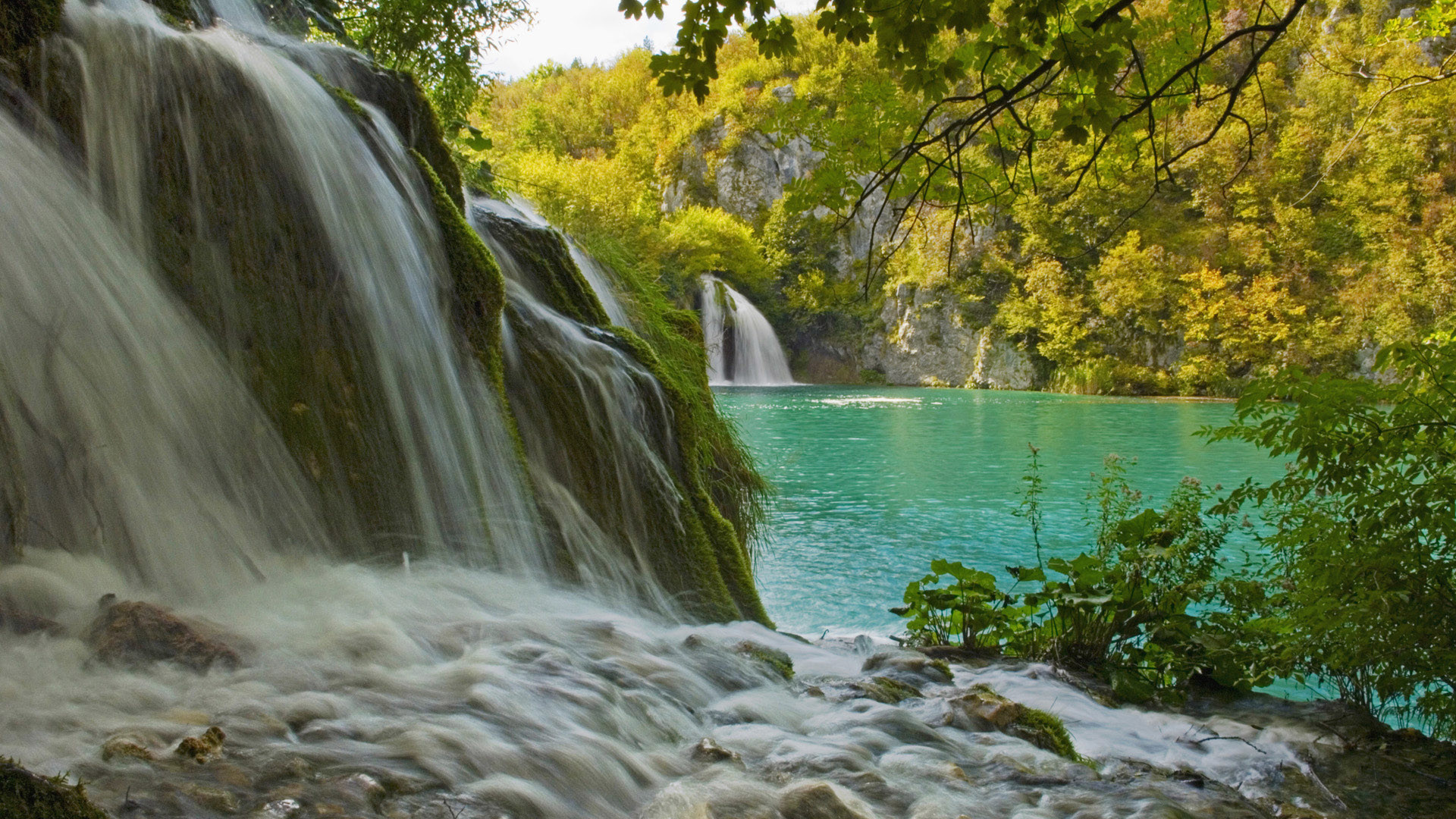 Laghi di Plitvice, Croazia, Cascata, Lago turchese, 16:9 Full HD, sfondo widescreen