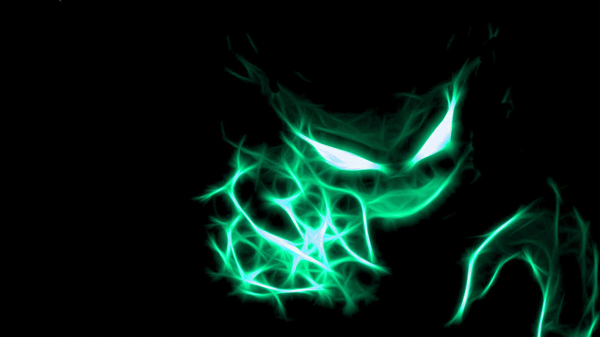 Haunter, Pokémon, Verde neon, Sfondo nero, 1920x1080, wallpaper desktop