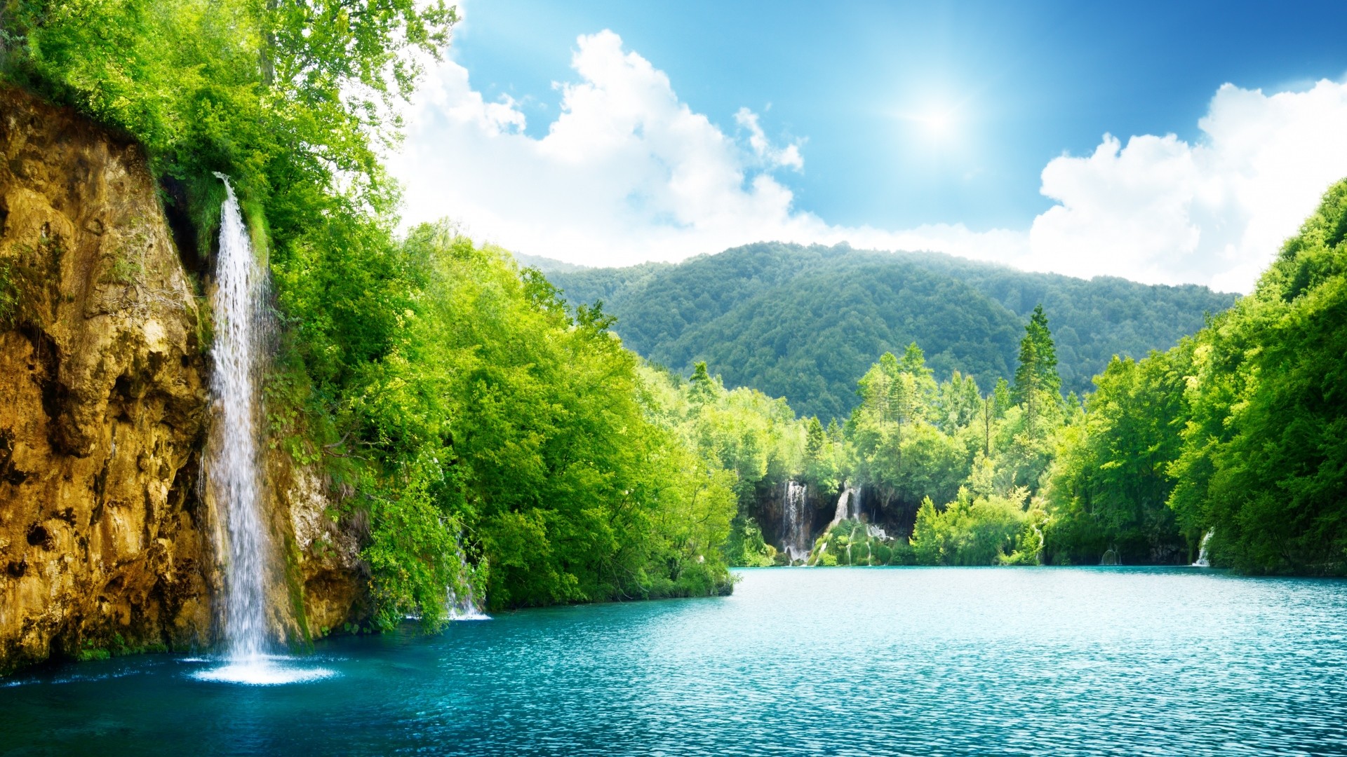 Laghi di Plitvice, Croazia, Cascata, Lago turchese, Foresta, Full HD 1080p, sfondo desktop