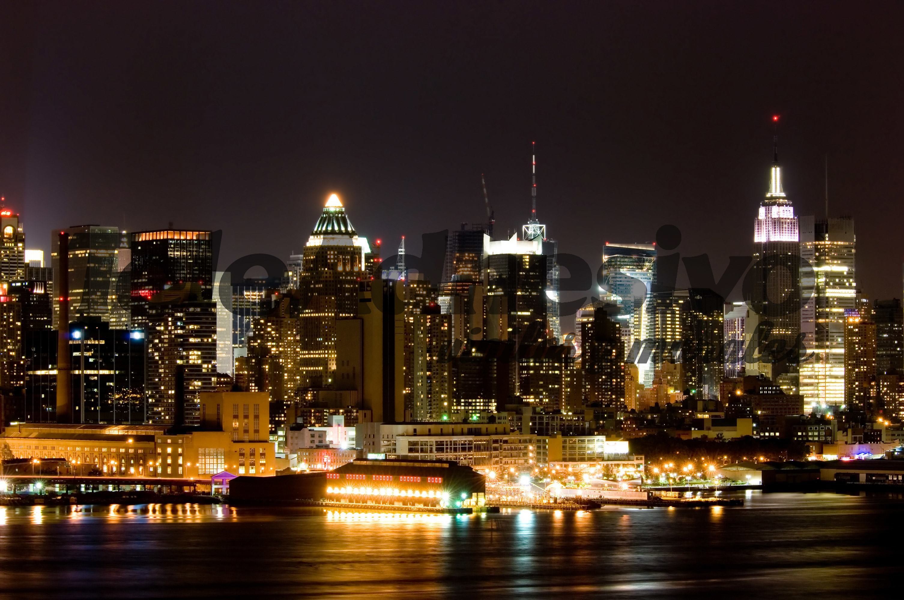 Skyline di Manhattan, Empire State Building, New York, Notte, 2K, sfondo desktop
