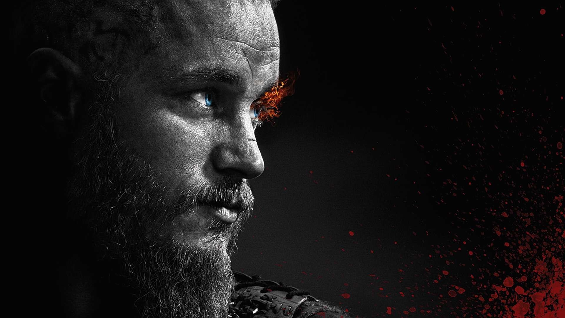 Ragnar Lothbrok, Vikings, Ritratto, Sfondo nero, 16:9 Full HD, wallpaper widescreen
