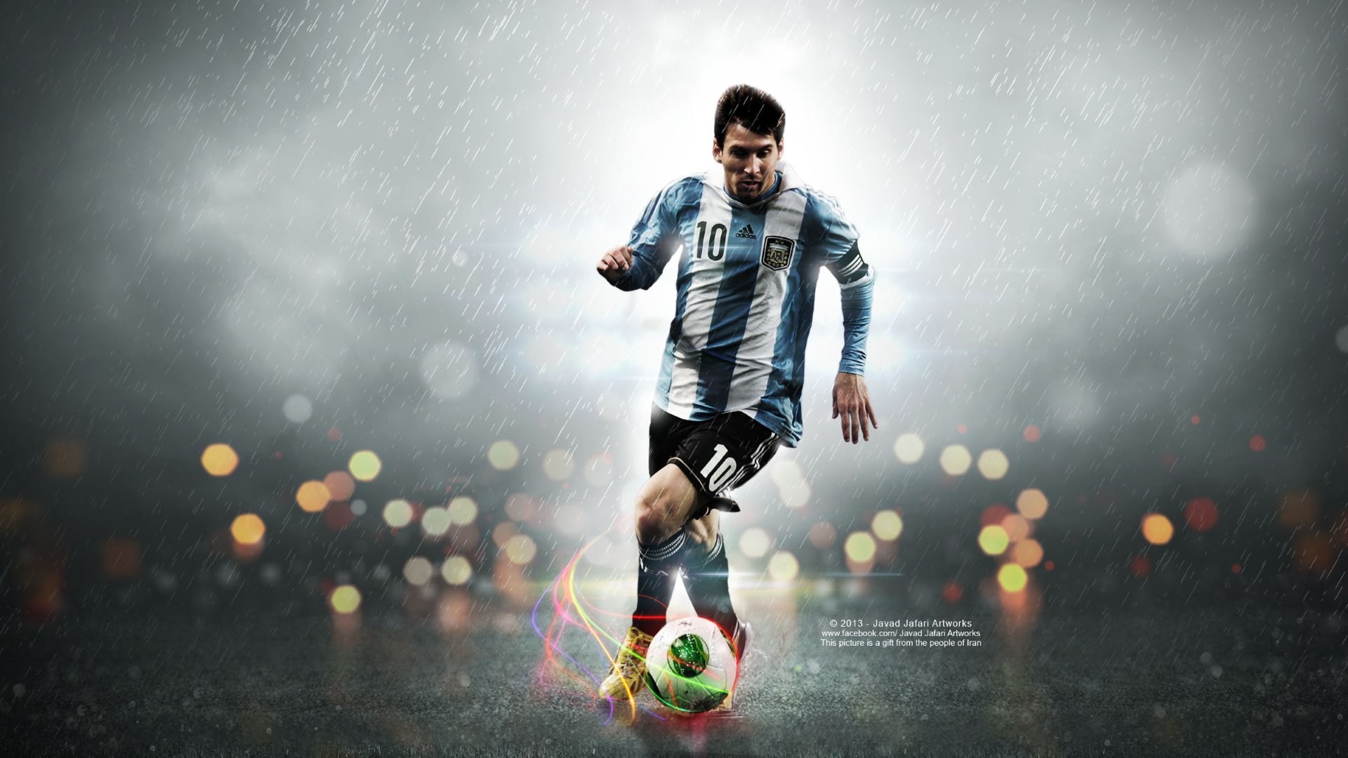 Lionel Messi, Nazionale argentina, Pallone, Bokeh, Full HD, sfondo per PC e portatile