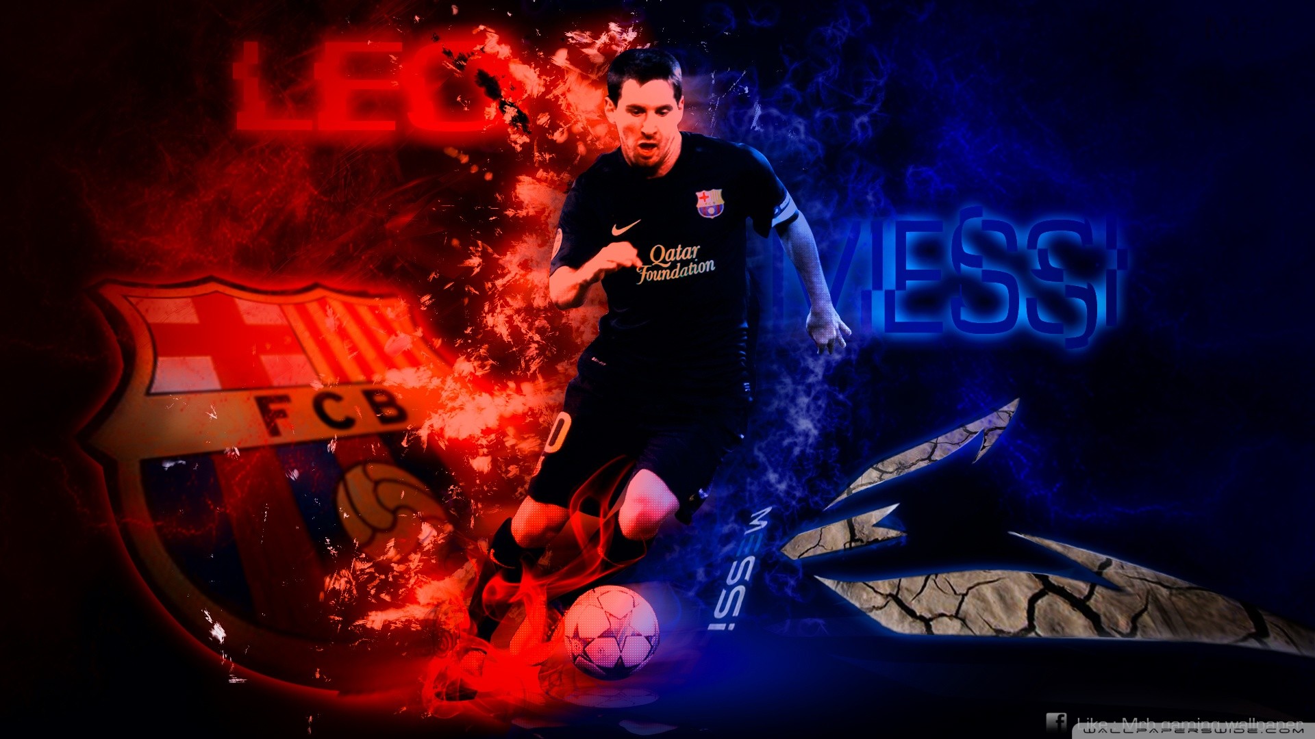 Lionel Messi, FC Barcelona, Fuoco, Rosso e blu, Full HD 1080p, sfondo desktop
