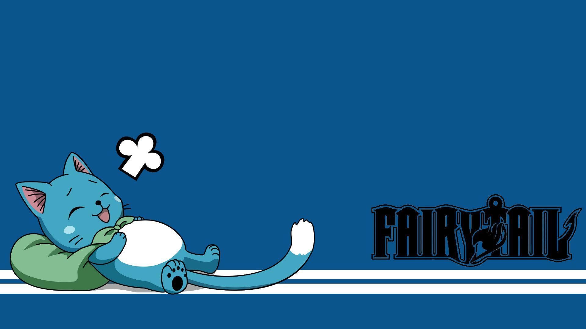 Happy, Fairy Tail, Logo, Sfondo blu, Full HD, wallpaper per portatile
