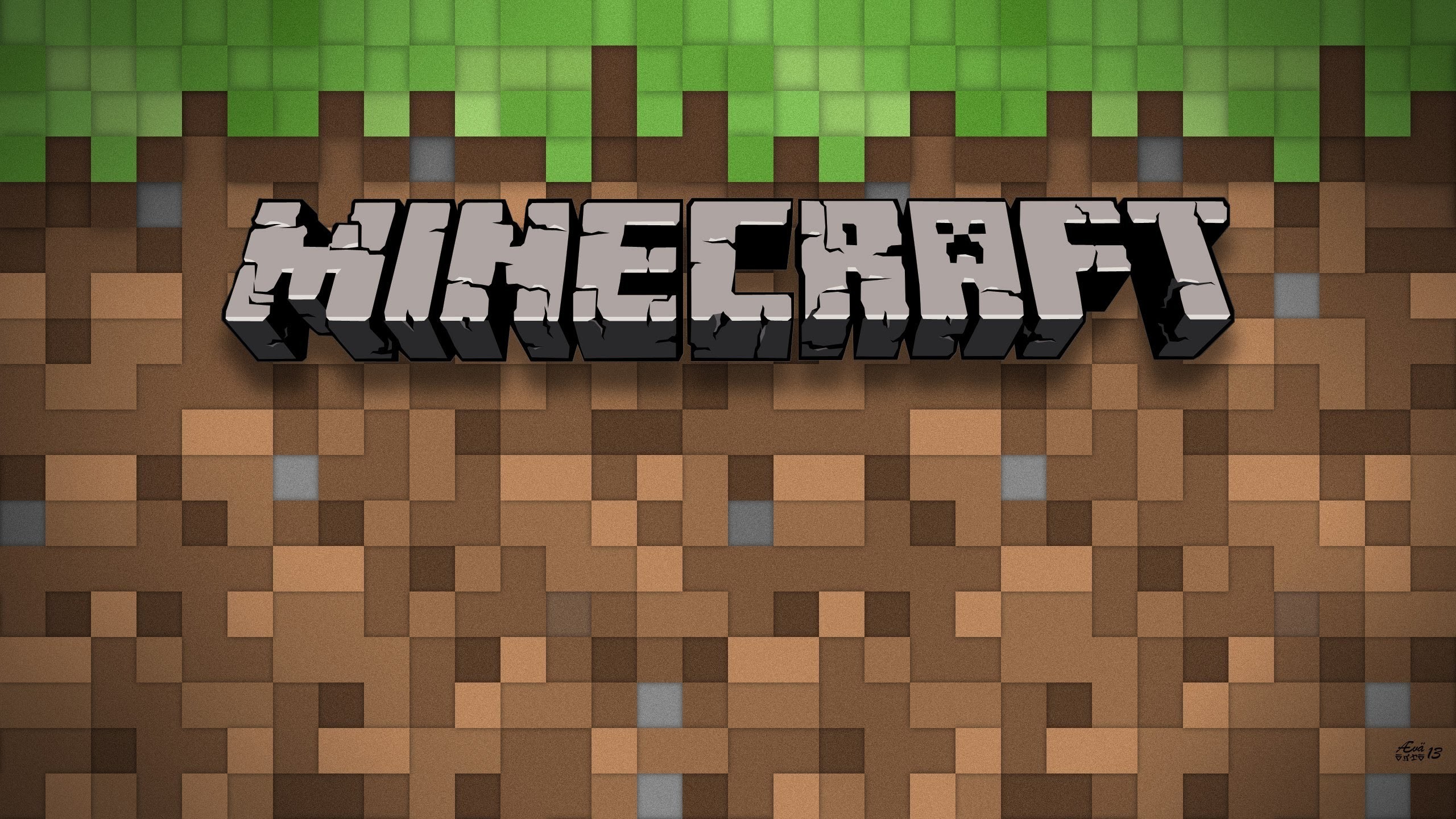 Minecraft, Logo, Blocco d'erba, Terra, Pixel art, 2K, sfondo per portatile