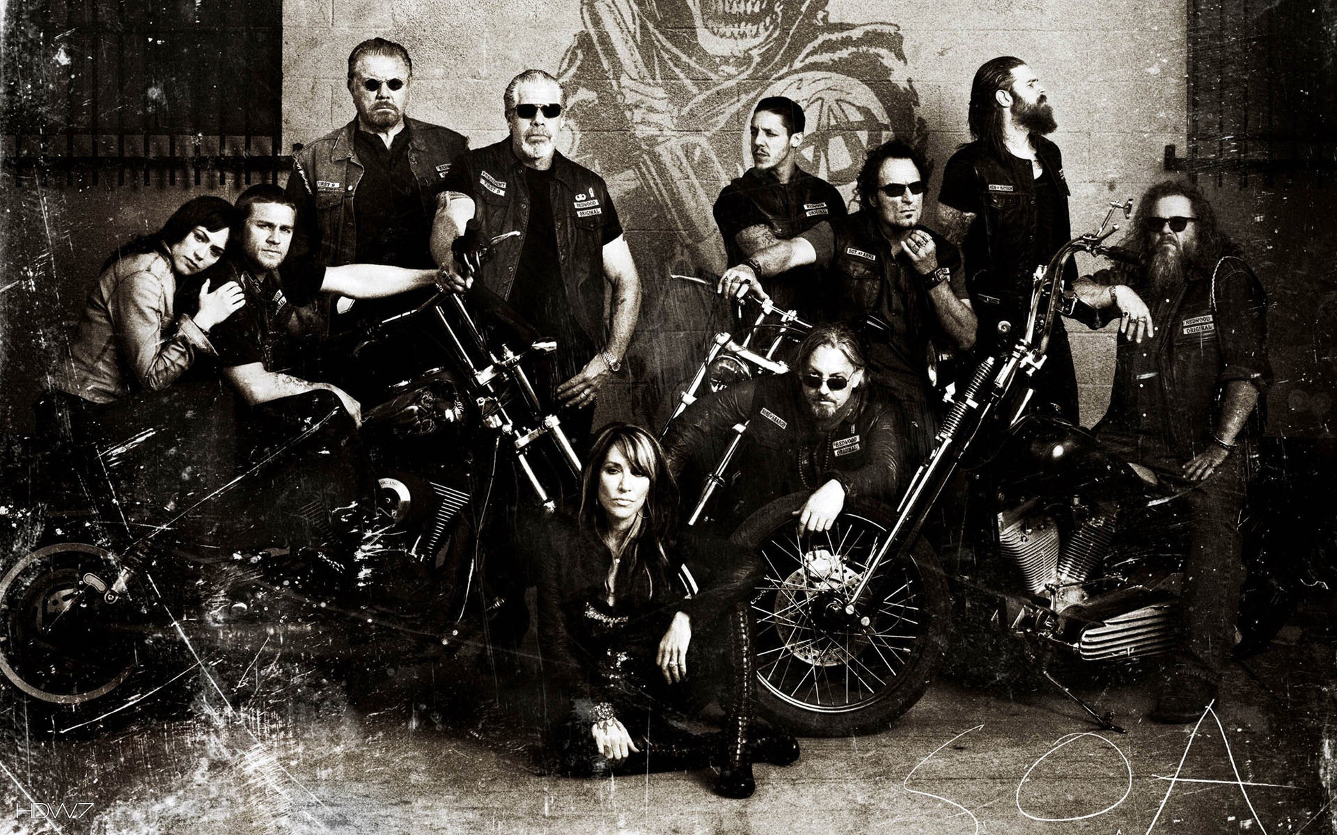 Sons of Anarchy, Cast, Moto, Bianco e nero, Full HD, sfondo per PC