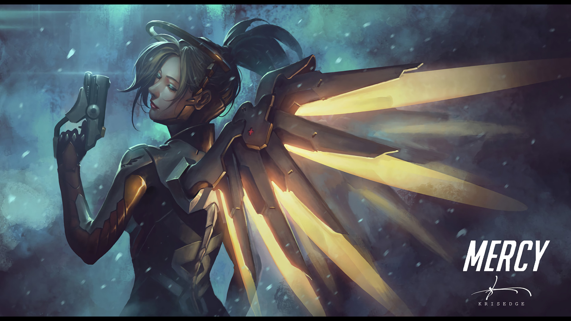 Overwatch, Mercy, Ali, Arte digitale, 16:9 Full HD, sfondo widescreen