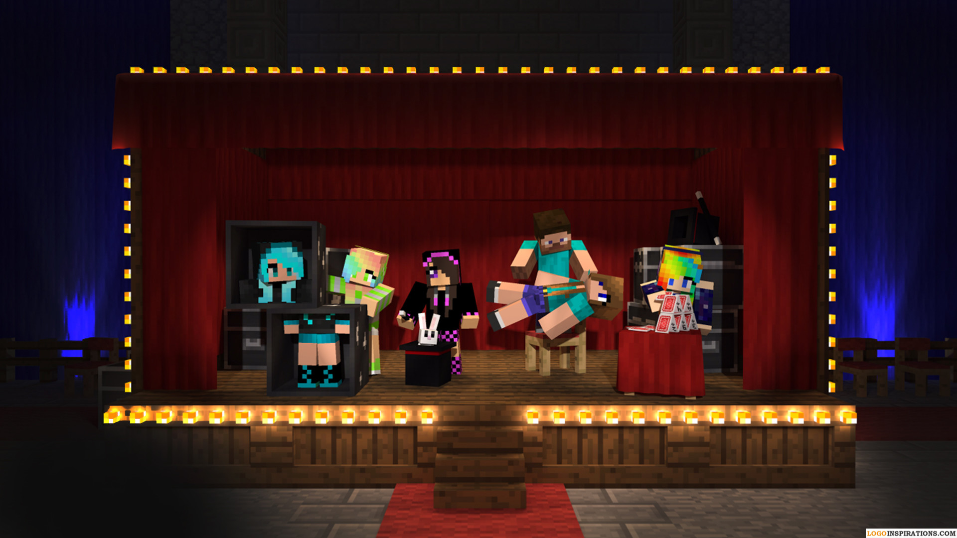 Minecraft, Novaskin, Palcoscenico, Sipario rosso, Full HD, wallpaper per portatile