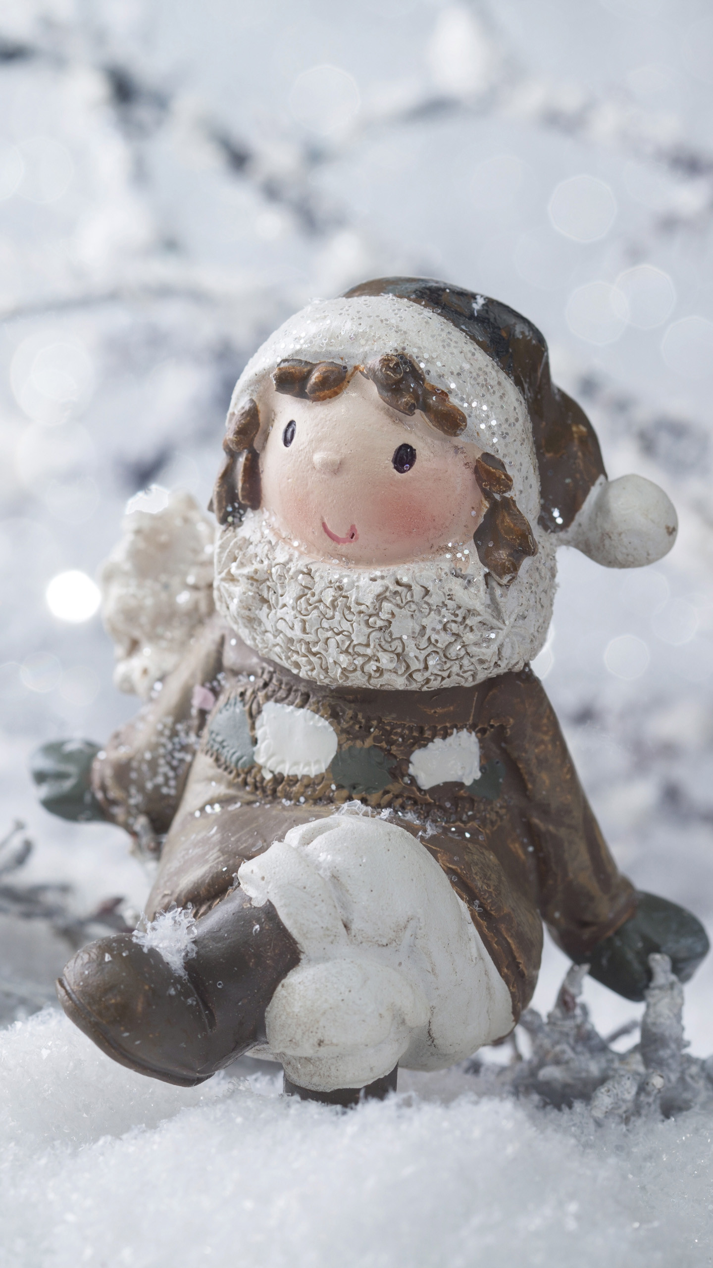 Statuetta, Bambola invernale, Neve, Inverno, sfondo schermata di blocco Samsung S25