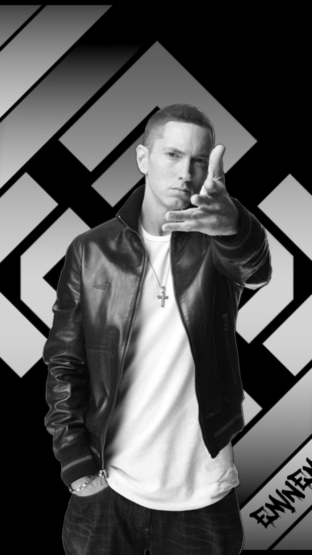 Eminem, Giacca di pelle, Bianco e nero, Full HD, schermata di blocco del cellulare