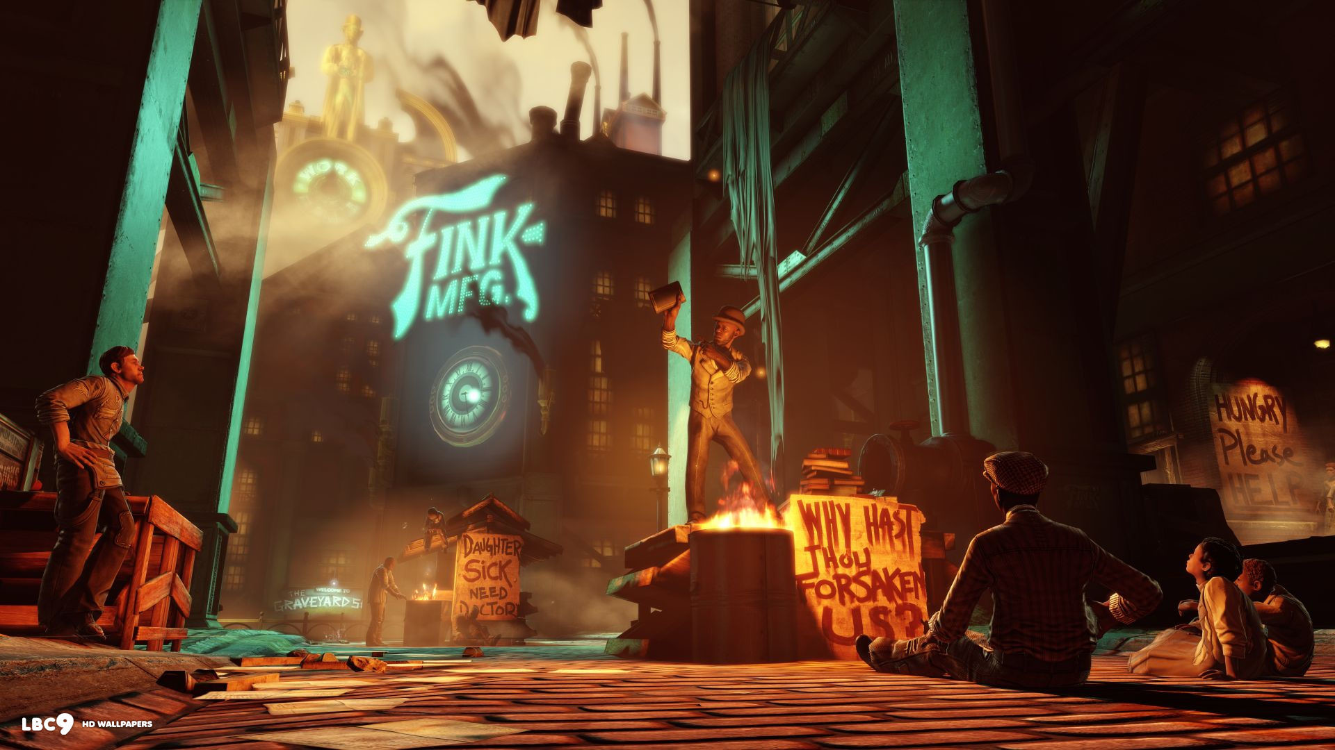 BioShock Infinite, Finkton, Fink Manufacturing, Rivolta, Fuoco, 1920x1080, sfondo per PC