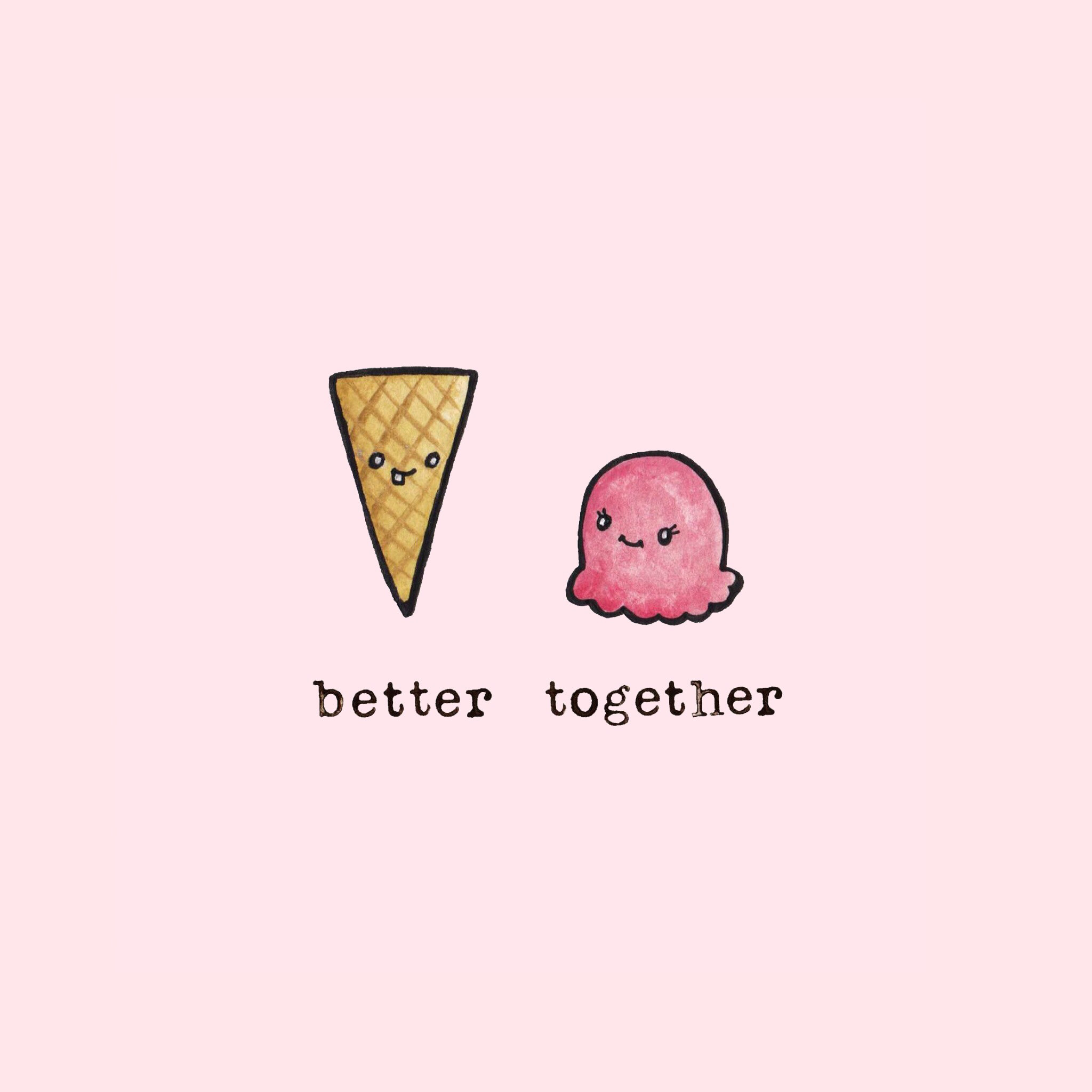 Cono gelato, Better Together, Kawaii, Minimalismo, Full HD, sfondo per iPad e tablet