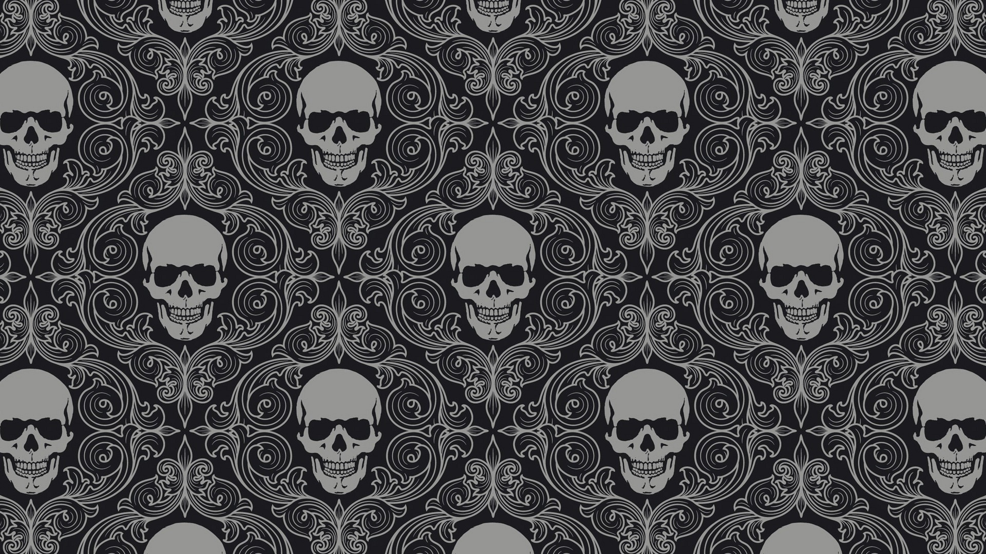 Teschi, Pattern, Damascato, Grigio, Ornamenti, Full HD, wallpaper per computer