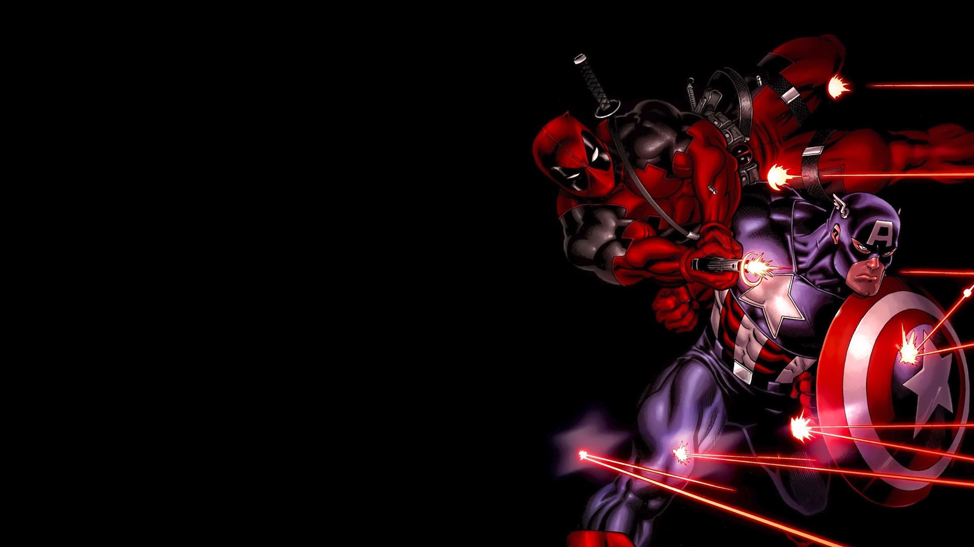Deadpool, Capitan America, Sfondo nero, Full HD, wallpaper desktop