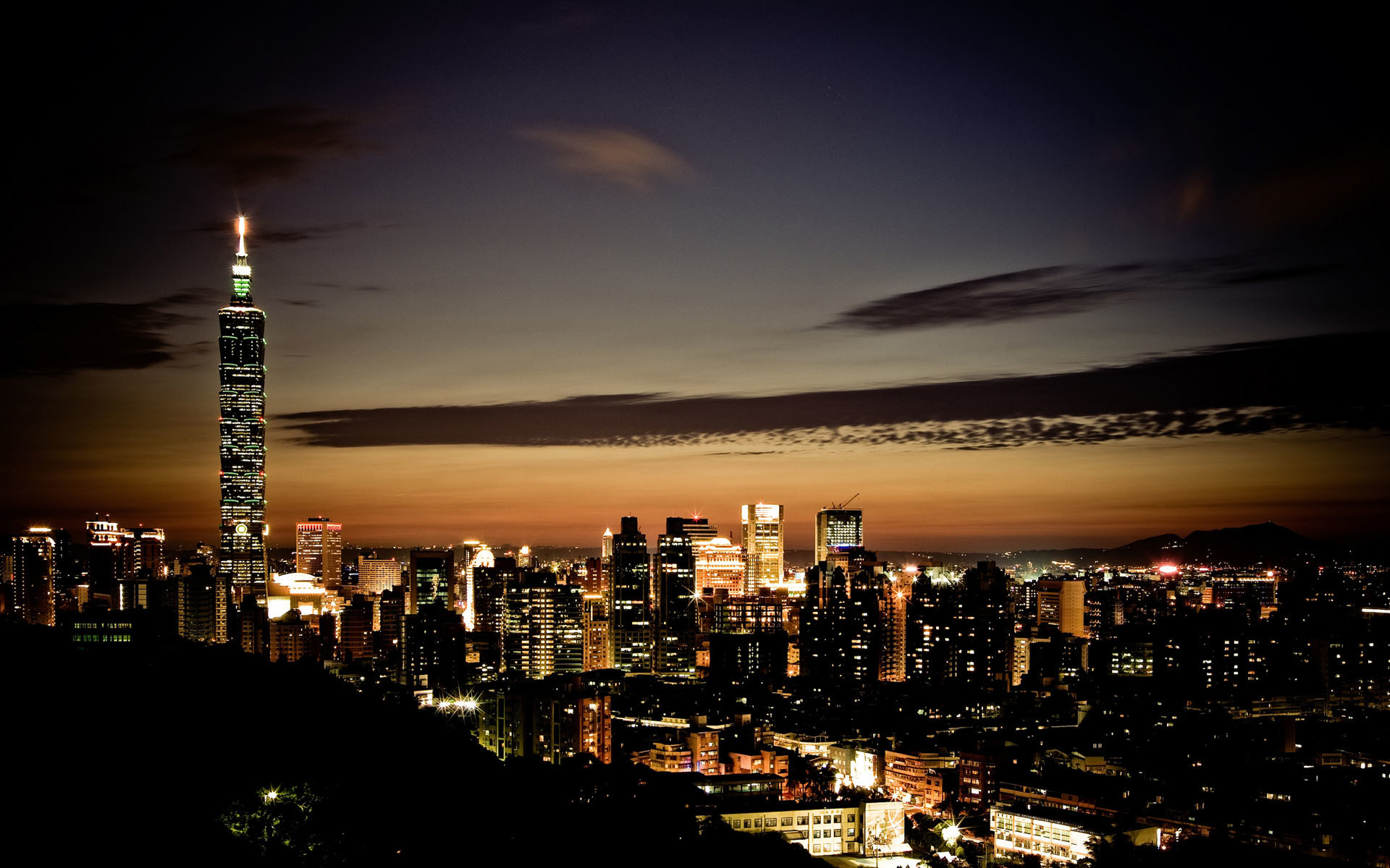 Taipei 101, Taipei, Taiwan, Skyline, Notte, 1920x1200, sfondo MacBook Pro