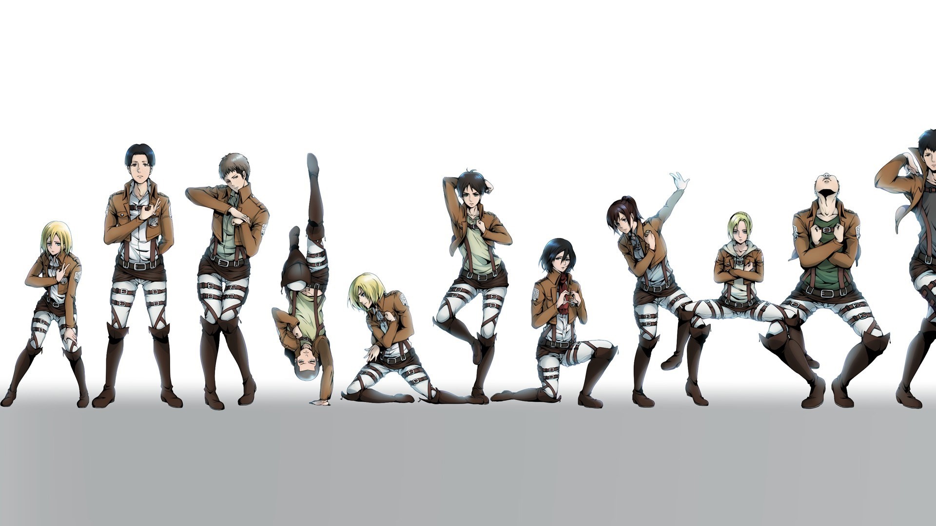 104º Corpo cadetti, L'attacco dei giganti, Pose buffe, Sfondo bianco, wallpaper Windows 11