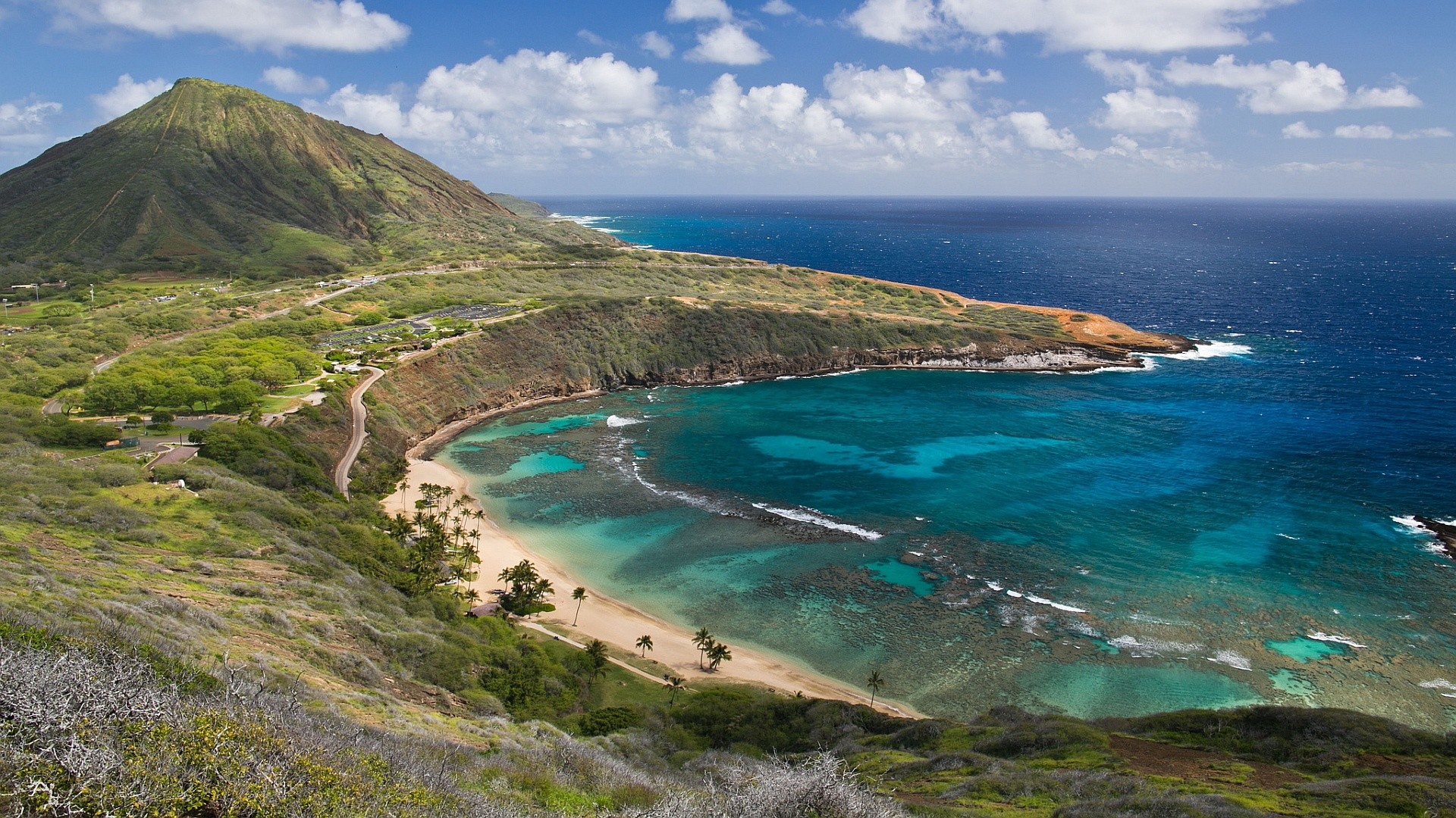 Hanauma Bay, Koko Head, Oahu, Hawaii, Vista aerea, 1920x1080, immagine di sfondo