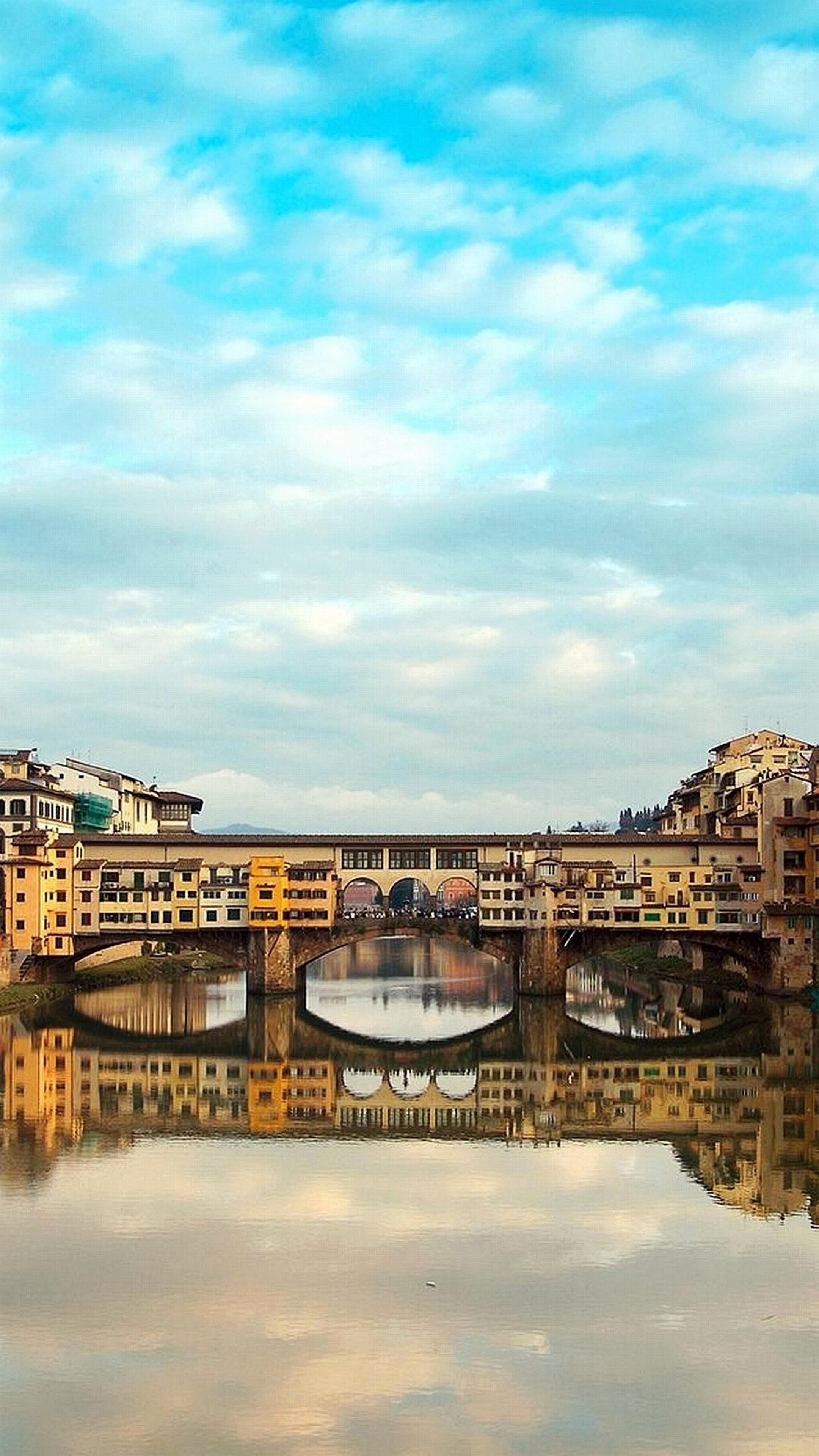 Ponte Vecchio, Firenze, Italia, Arno, Riflesso, QHD+, sfondo Samsung