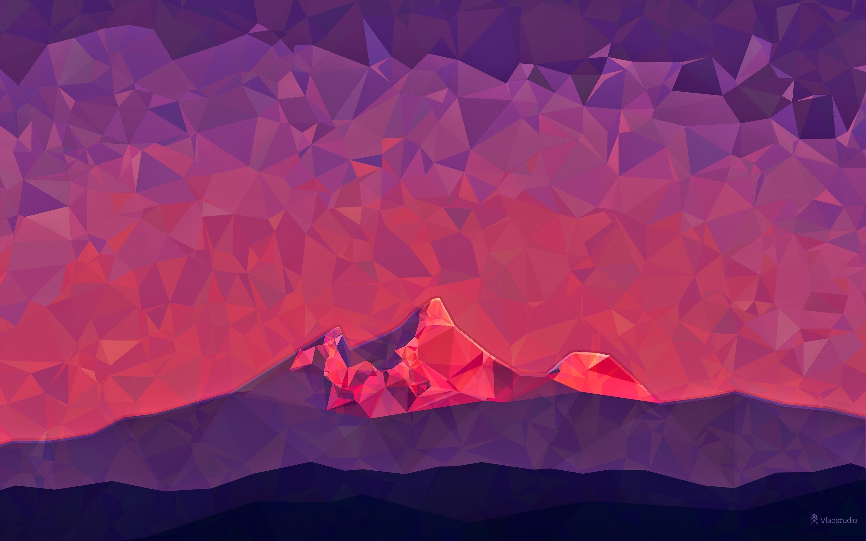 Low poly, Montagne, Viola e rosso, 2K, sfondo Windows 11