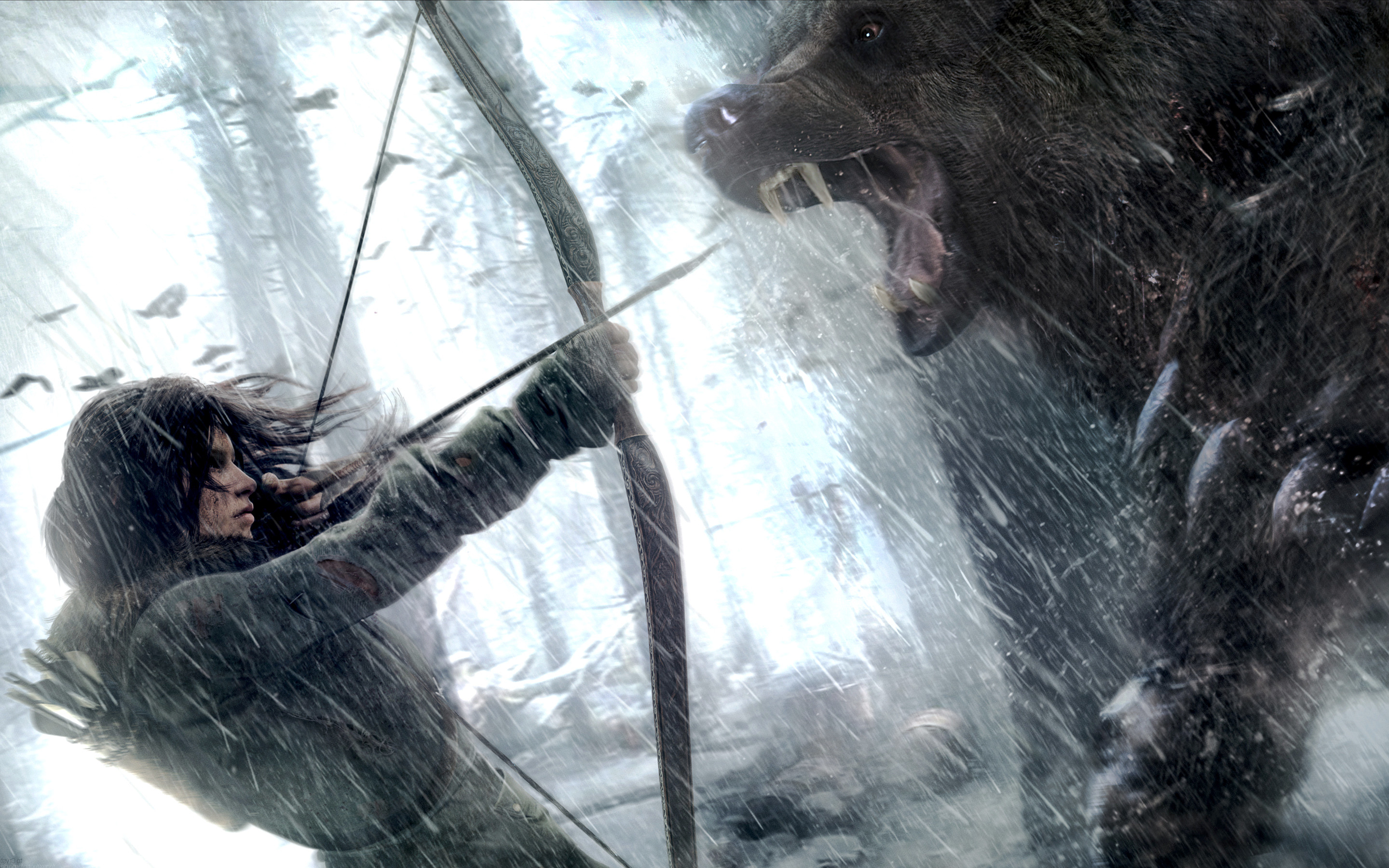 Lara Croft, Rise of the Tomb Raider, Orso, Arco, Foresta, 2K, sfondo desktop