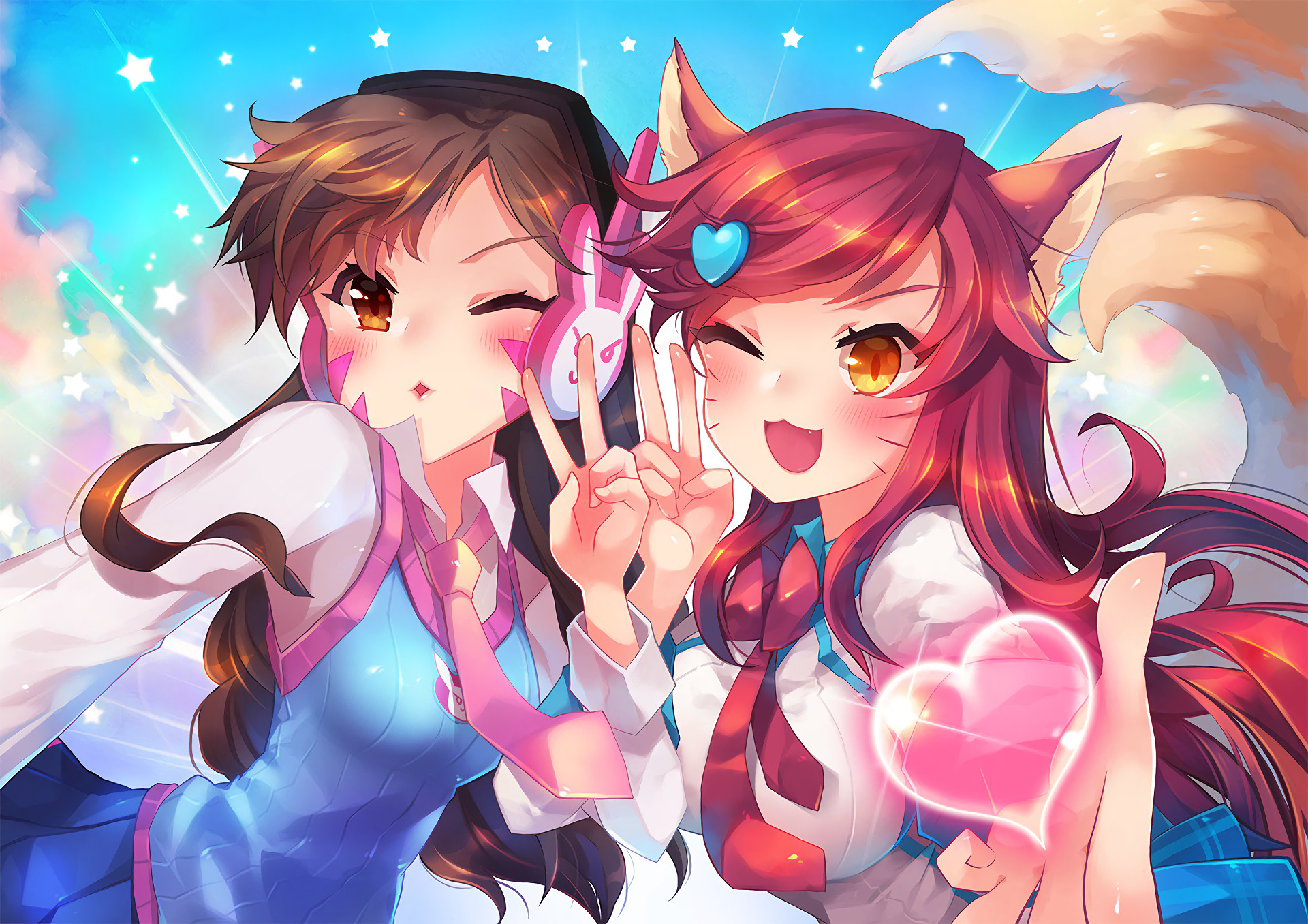 D.Va, Ahri, Overwatch, League of Legends, Crossover, Full HD, sfondo per PC e portatile