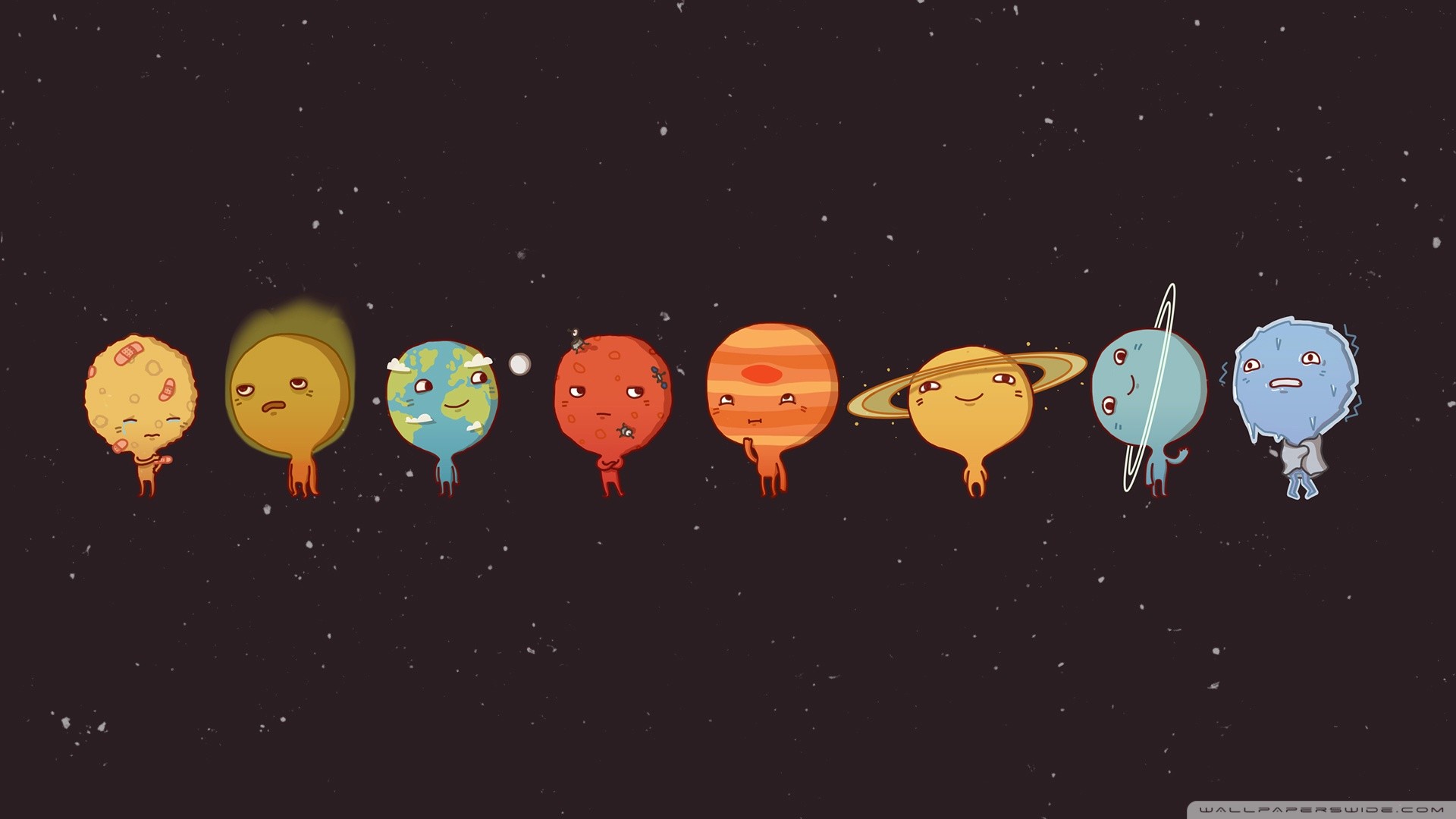 Sistema solare, Pianeti kawaii, Personaggi, Illustrazione, Carino, sfondo widescreen Full HD