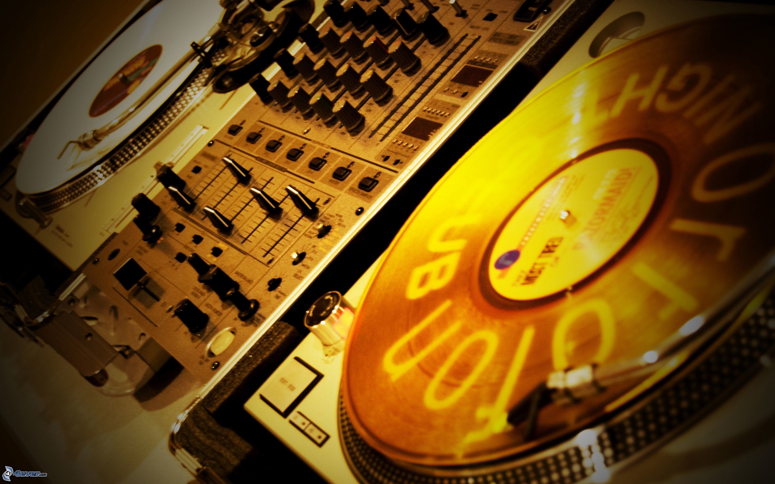 Giradischi, Vinile, Mixer, Toni dorati, 2K, sfondo per PC