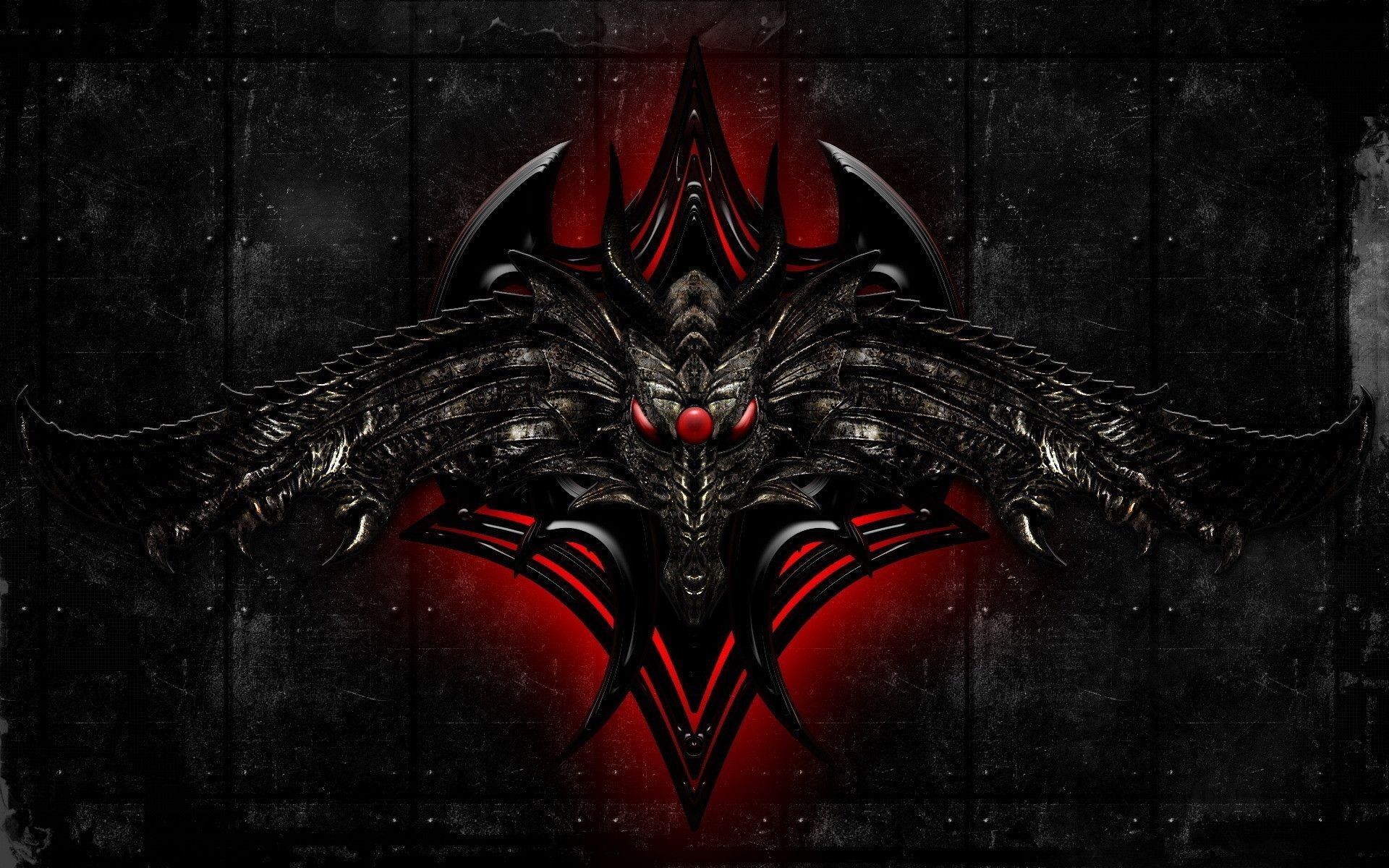 Drago, Emblema, Rosso e nero, Simmetria, 16:10 Full HD, sfondo widescreen
