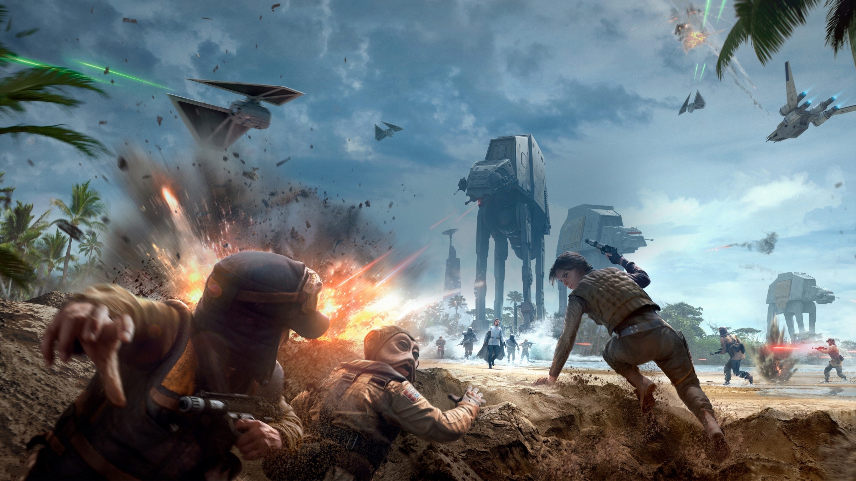 Battaglia di Scarif, Rogue One: A Star Wars Story, AT-ACT, Ribelli, Esplosioni, immagine di sfondo