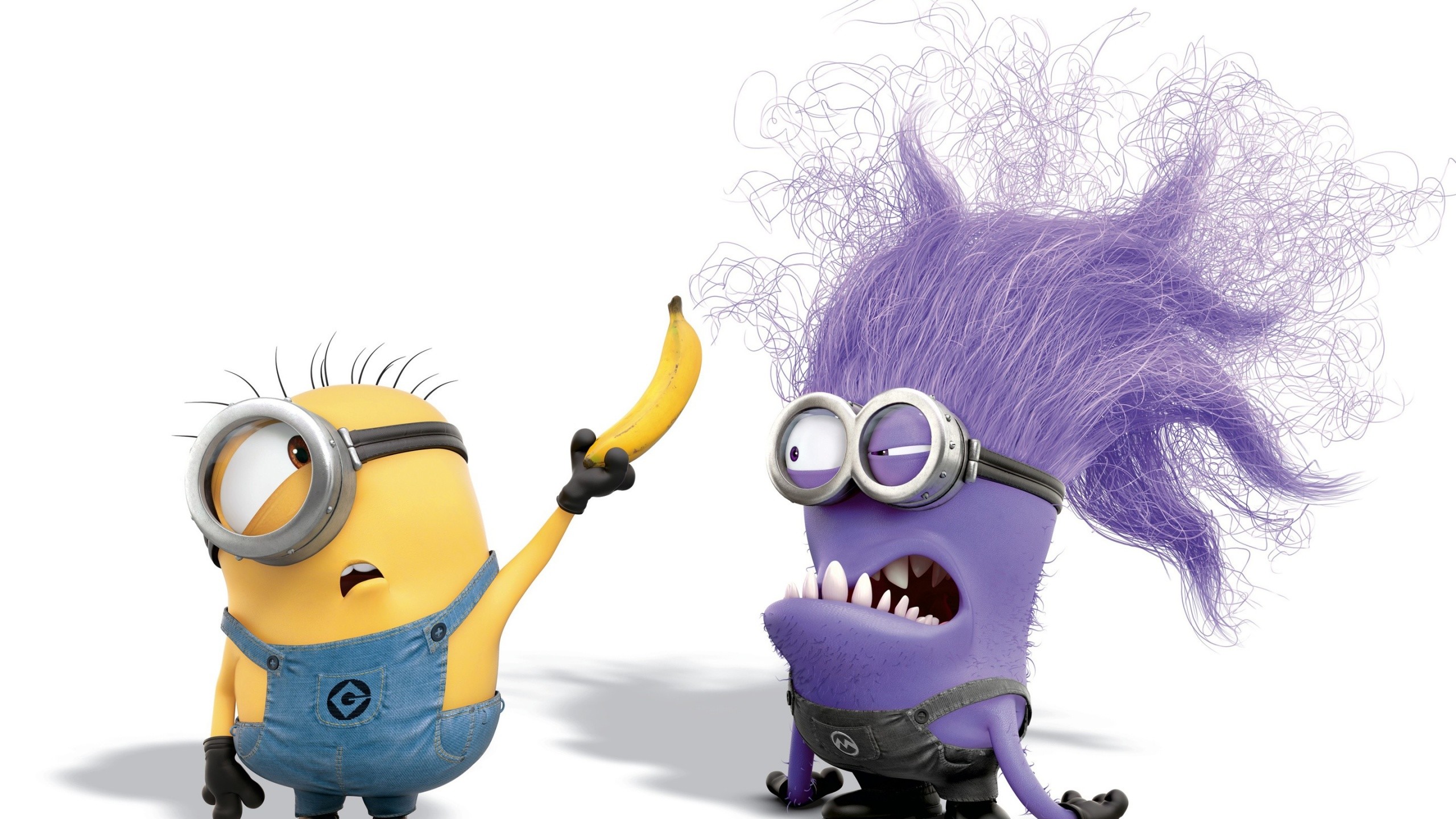 Minion, Minion viola, Cattivissimo me 2, Banana, 16:9 2K, sfondo widescreen